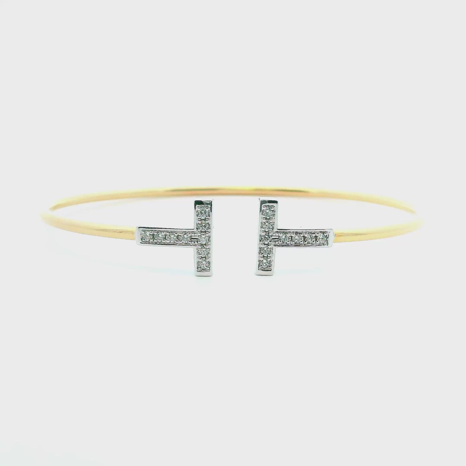 14K Yellow & White Gold 0.24cttw. Diamond "T" Flexible Cuff Bracelet