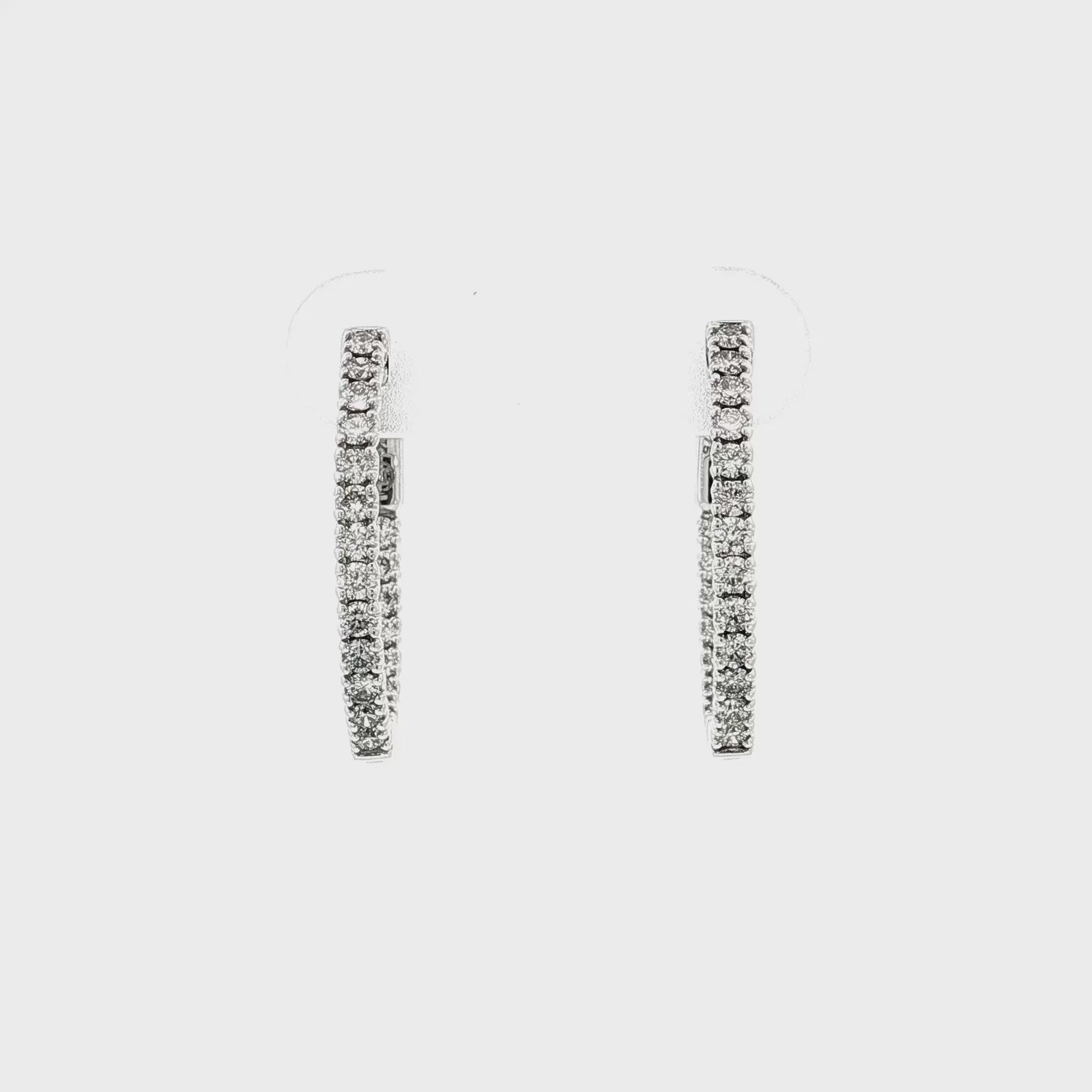 14K White Gold 0.75cttw. Diamond Inside Out Oval Hoop Earrings