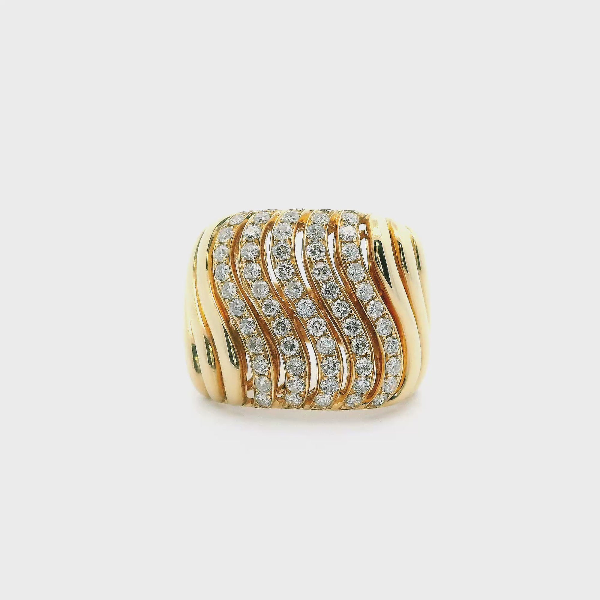 14K Yellow Gold 0.87cttw. Diamond S Curve Wide Fashion Ring