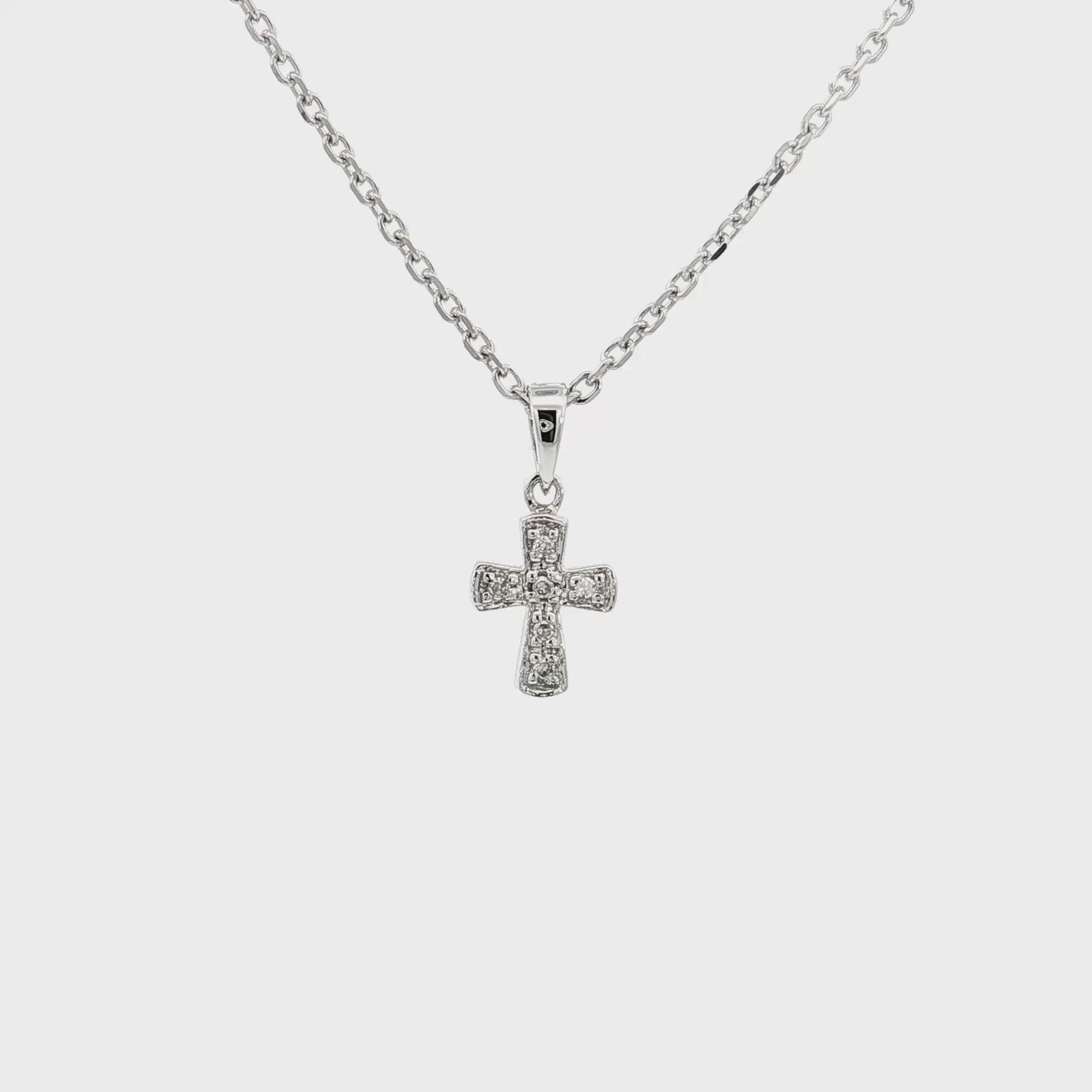 14K White Gold 0.03cttw. Diamond Mini Cross Pendant