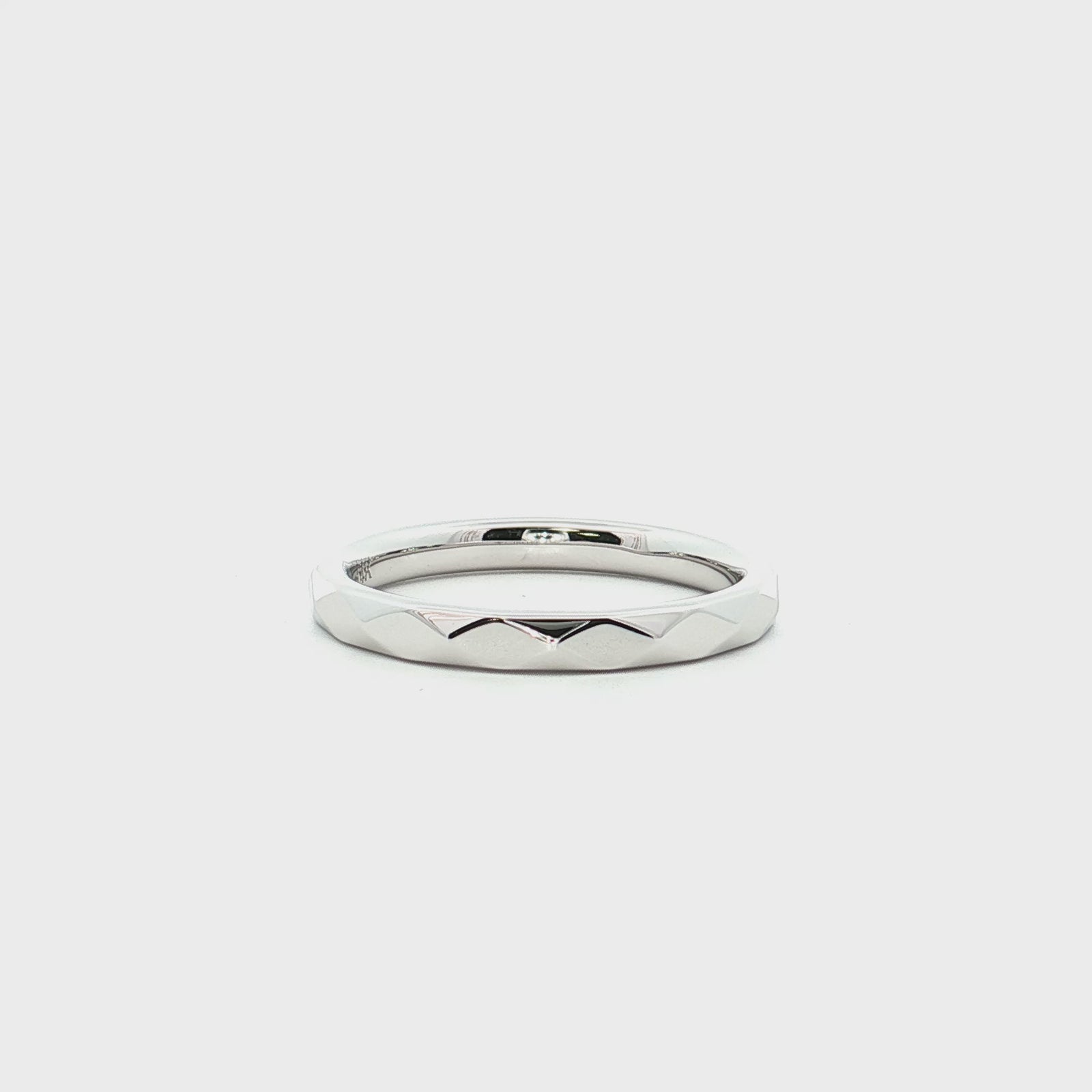 14K White Gold Faceted Geometric Stackable Fashion Ring