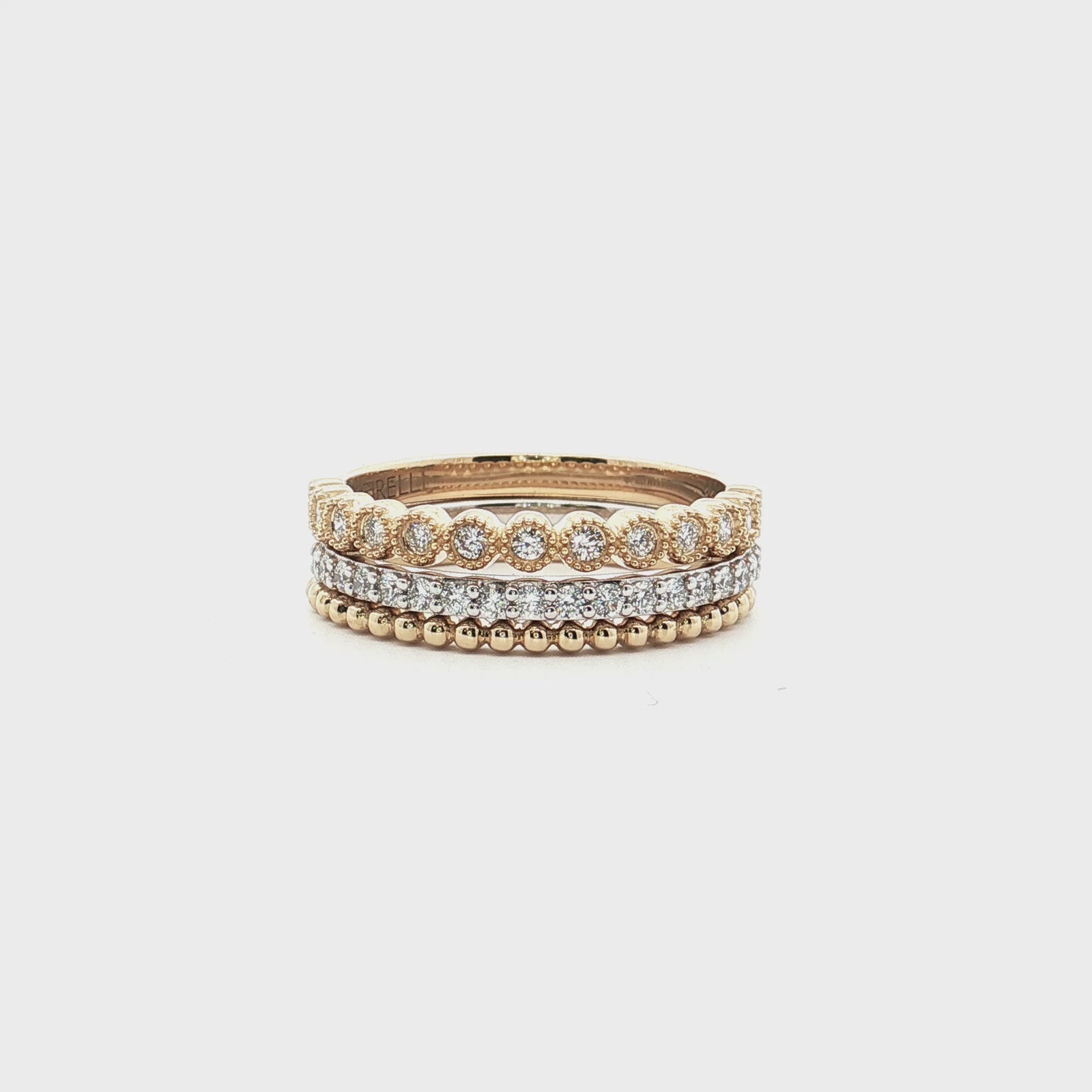 14K Yellow & White Gold 0.37cttw. Diamond Three Band Fashion Ring