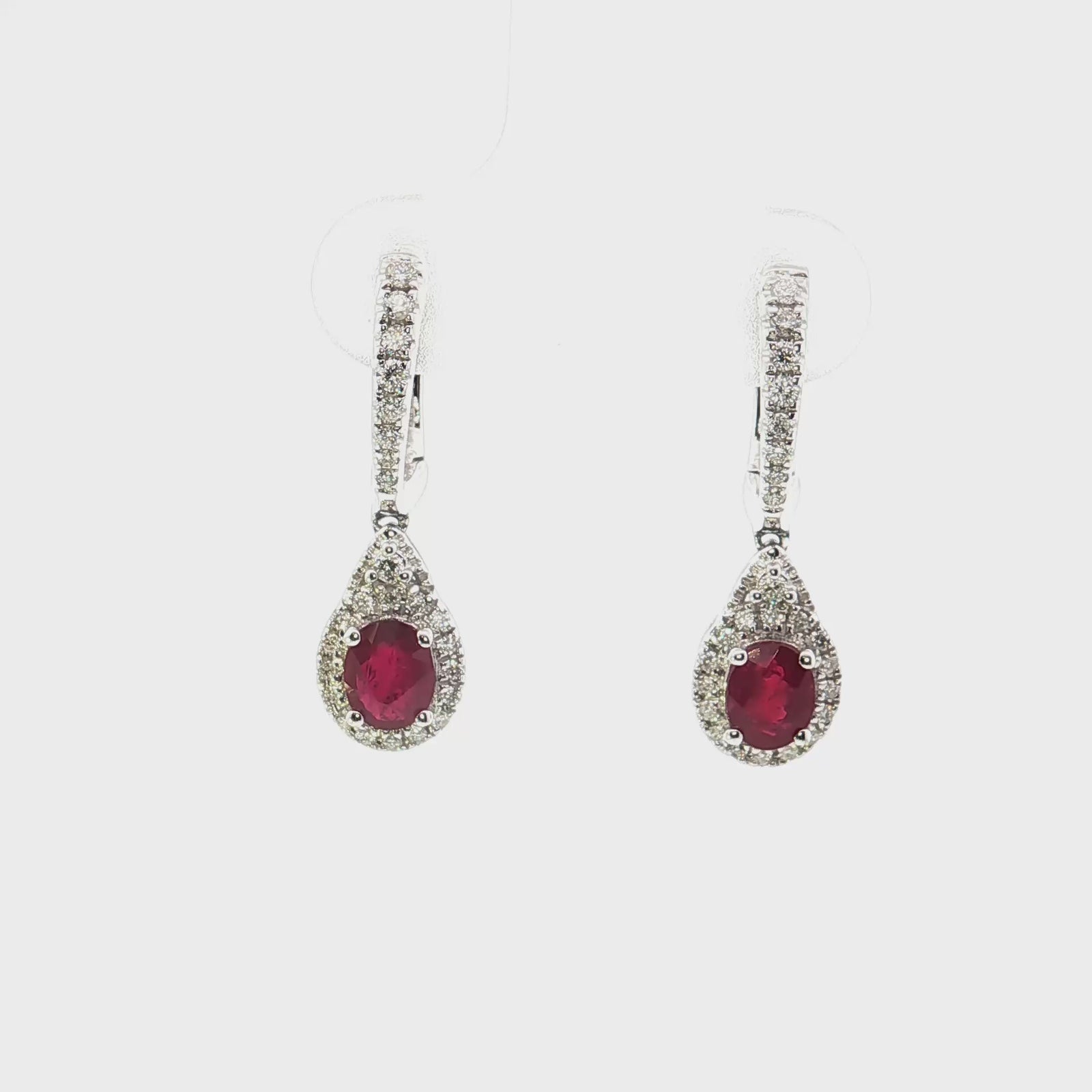 14K Yellow Gold Ruby & Diamond Huggie Hoop Dangle Earrings
