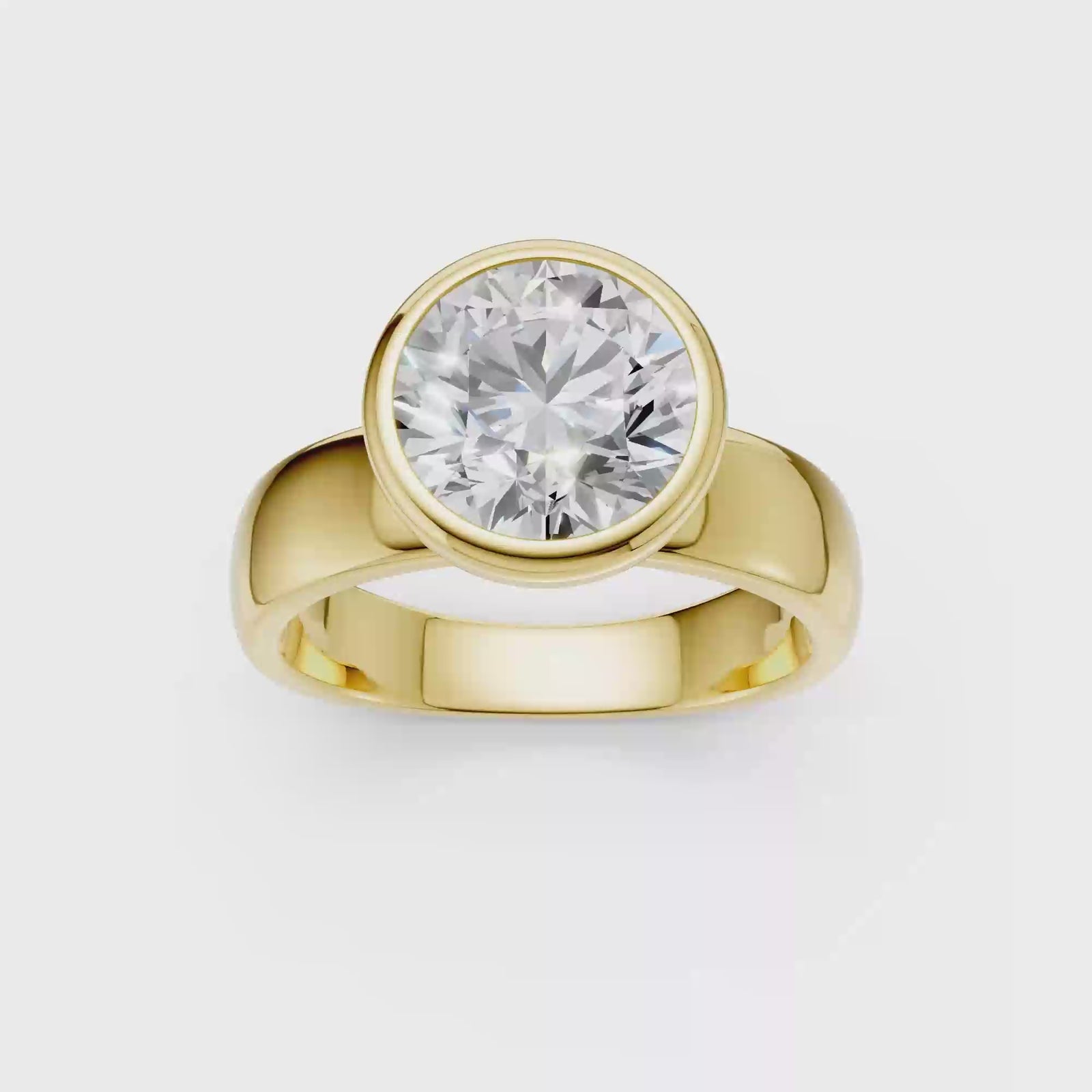 14K Yellow Gold 3.00 Carat Round Brilliant Cut Lab Grown Diamond Bezel Set Solitaire Engagement Ring