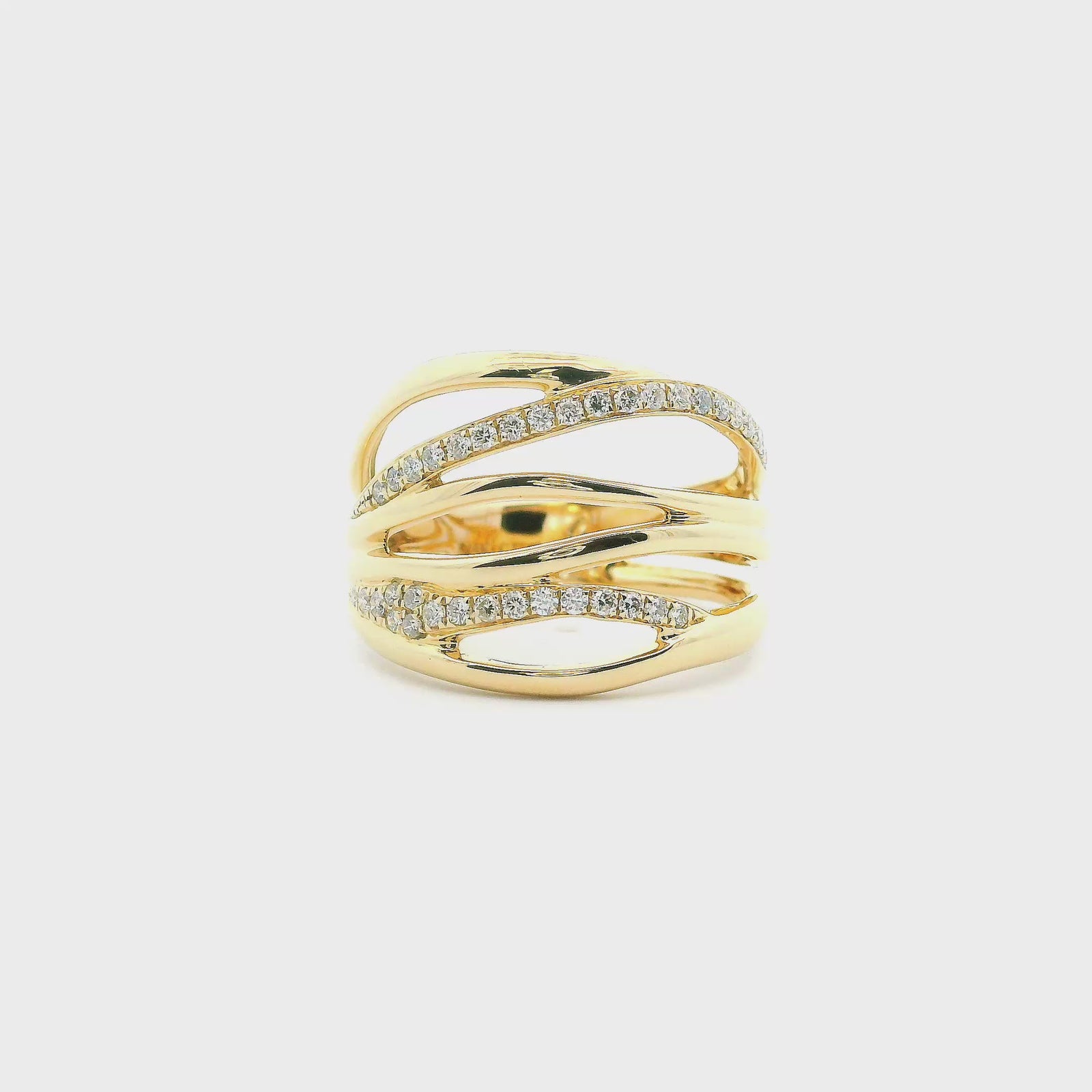 14K Yellow Gold 0.28cttw. Diamond Multi Row Crossover Fashion Ring