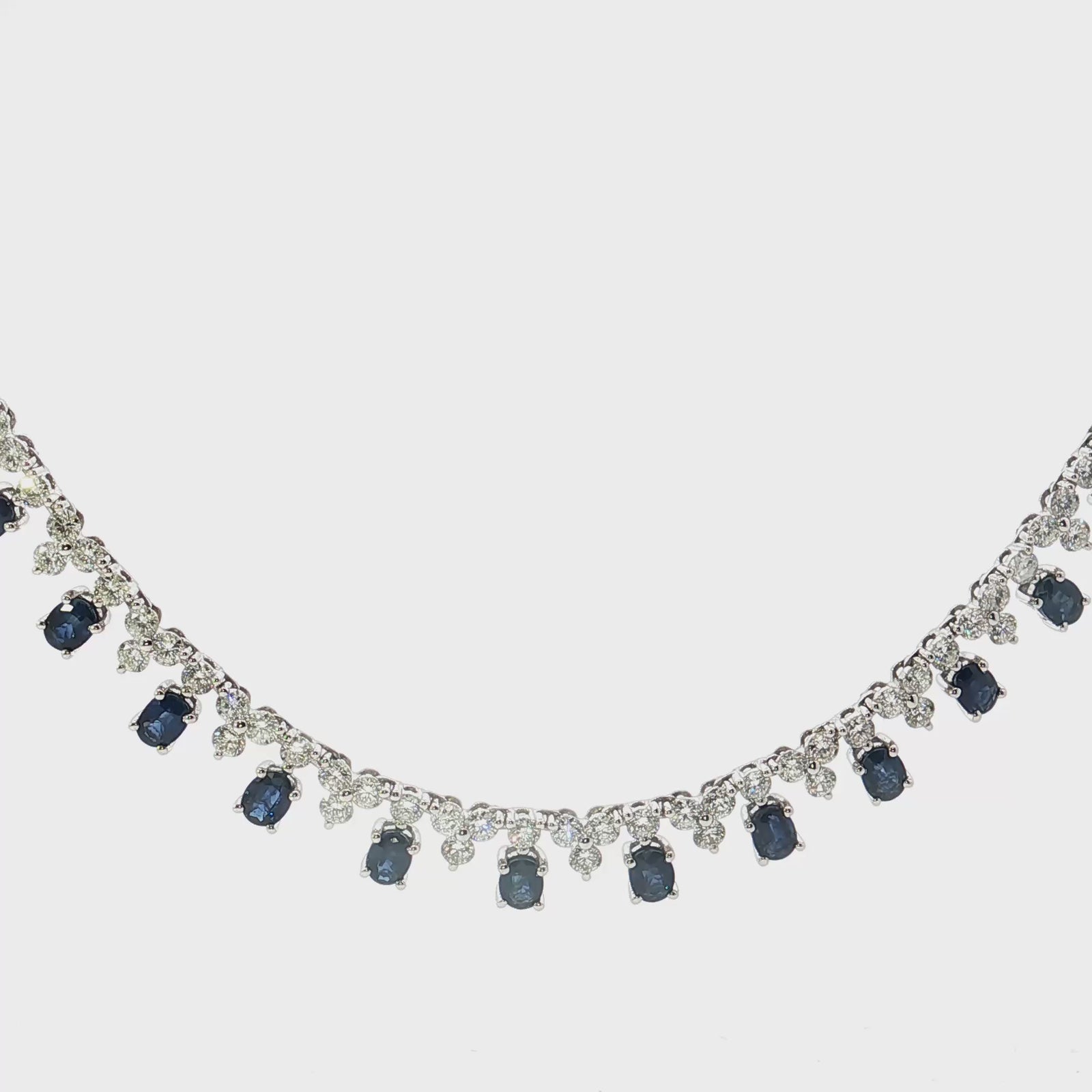 14K White Gold 5.50cttw. Sapphire & 5.00cttw. Diamond Tennis Necklace