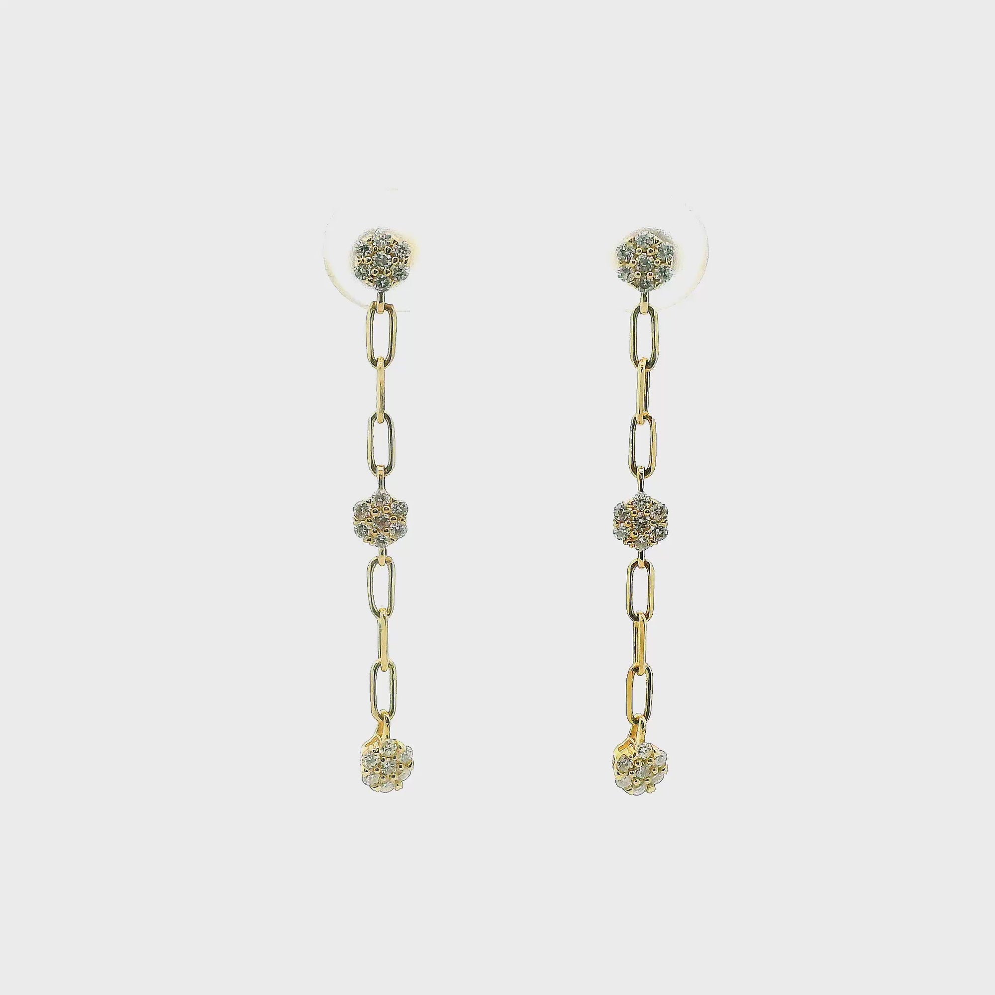 14K Yellow Gold 0.33cttw. Diamond Cluster Oval Link Dangle Stud Earrings
