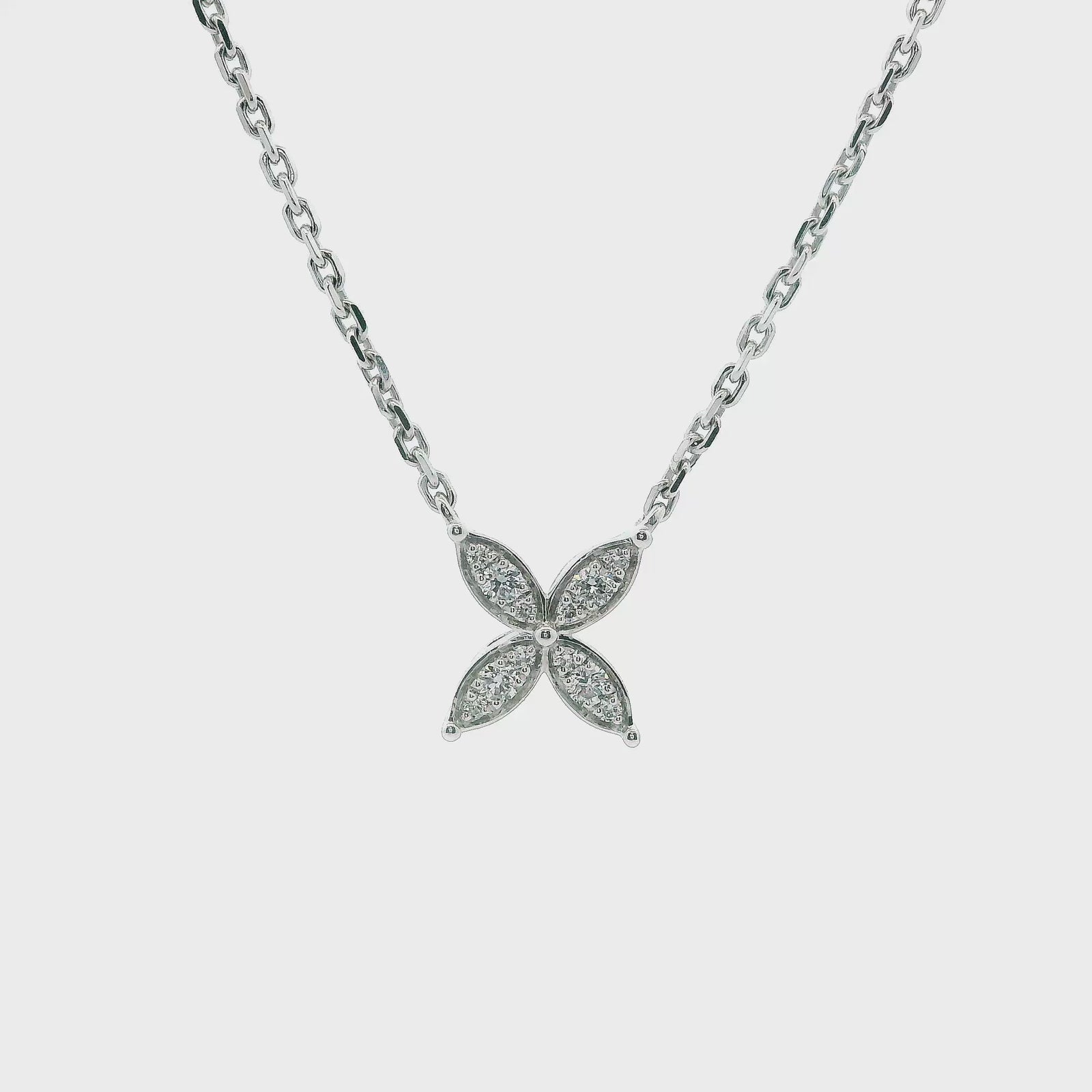 14K White Gold 0.11cttw. Diamond Floral Pendant Necklace