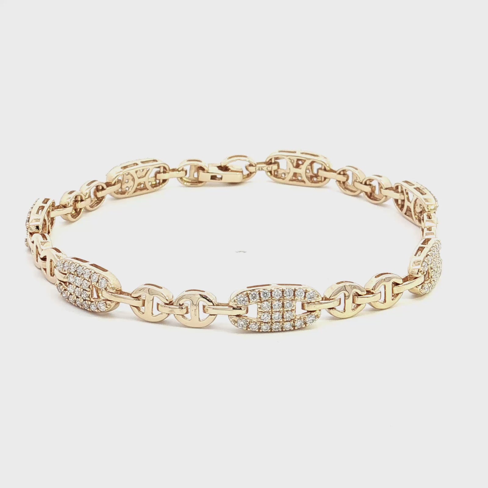 14K Yellow Gold 1.00cttw. Diamond Sectional Fancy Link Bracelet