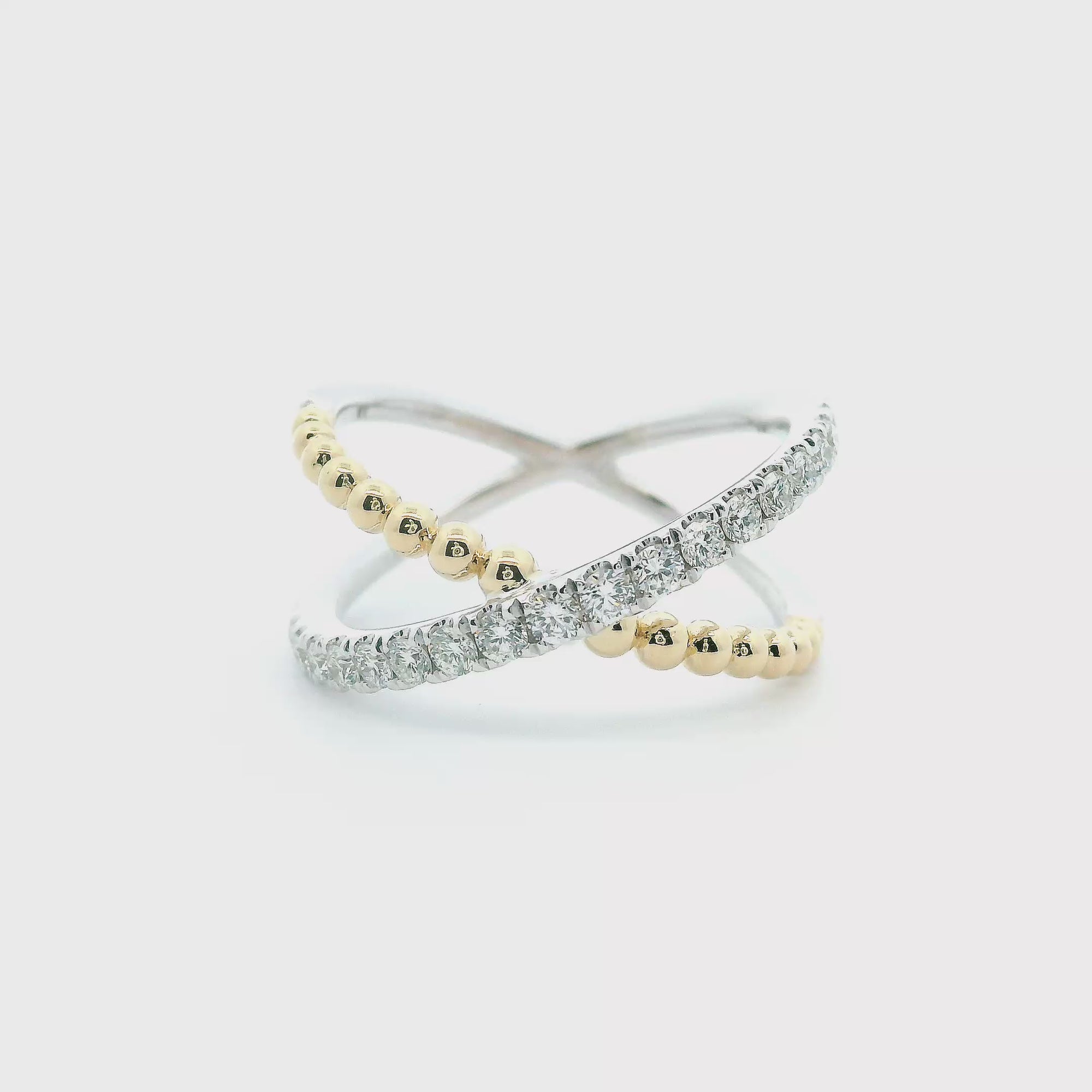 14K White & Yellow Gold 0.39cttw. Diamond Beaded Crossover Fashion Ring
