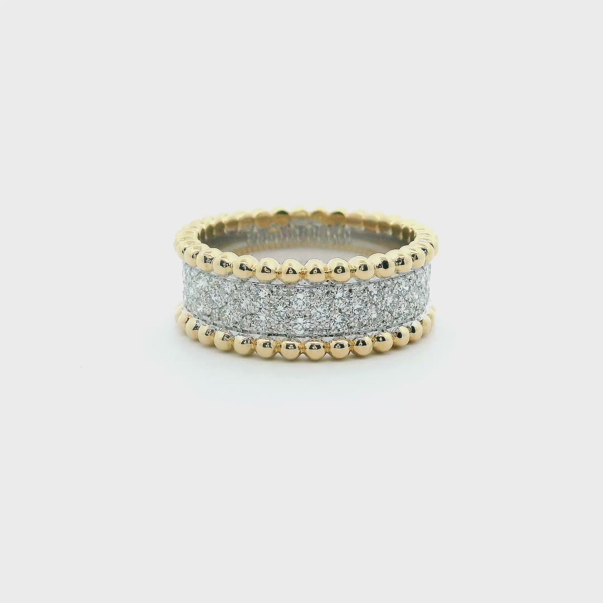 14K Yellow & White Gold 0.63cttw. Diamond Pavé Center Beaded Edge Fashion Ring