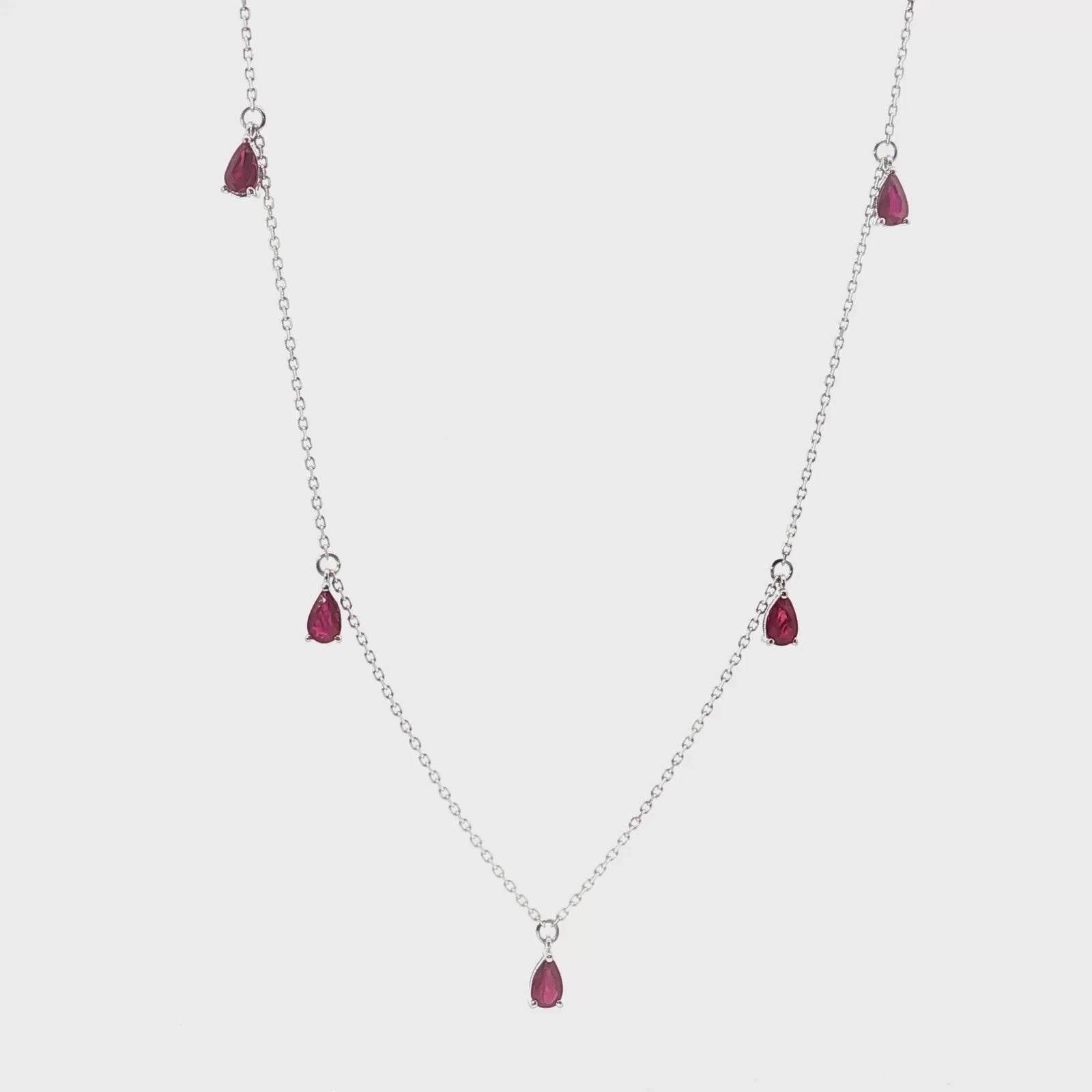14K White Gold 1.03cttw. Pear Ruby Drop Station Necklace