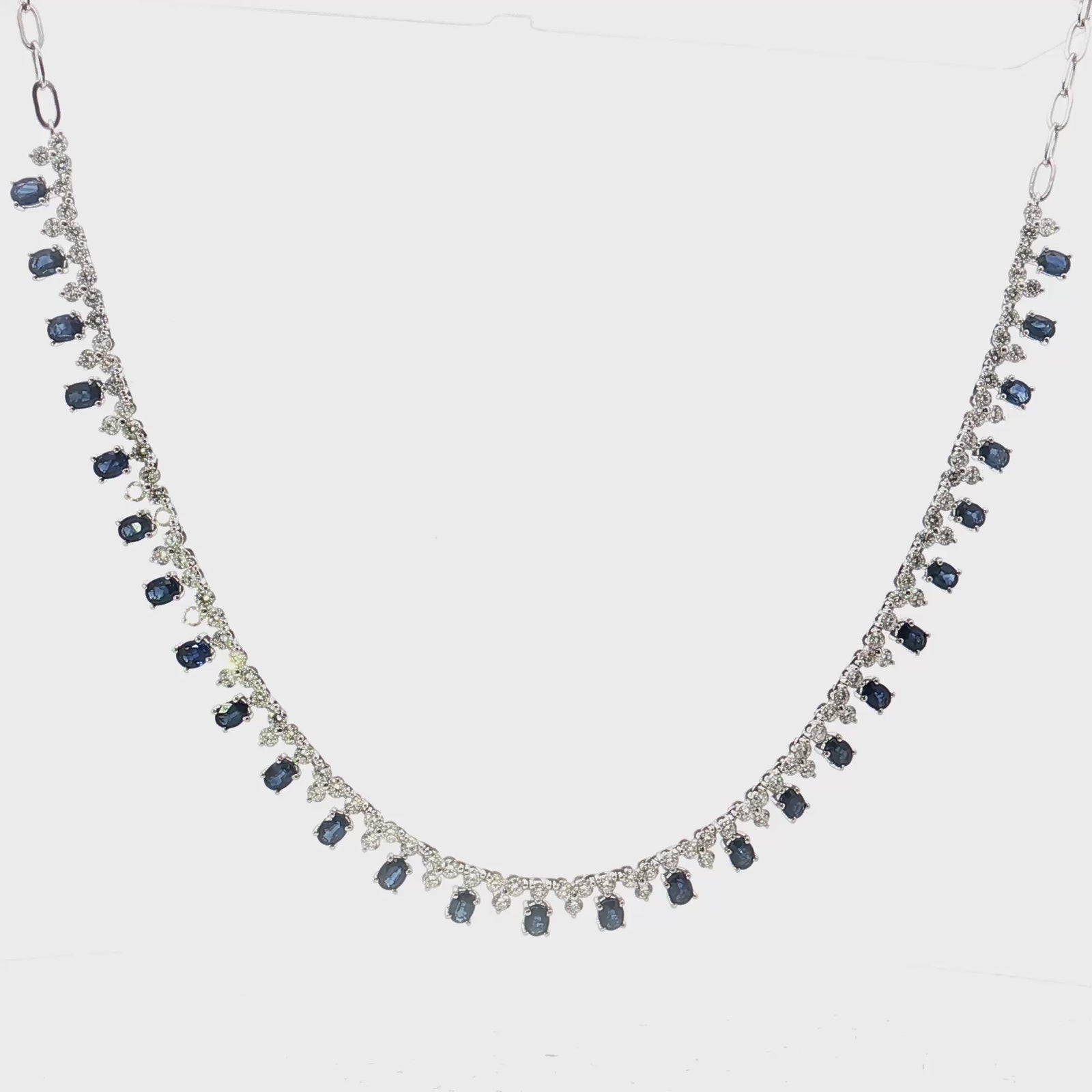 14K White Gold 5.50cttw. Sapphire & 5.00cttw. Diamond Tennis Necklace