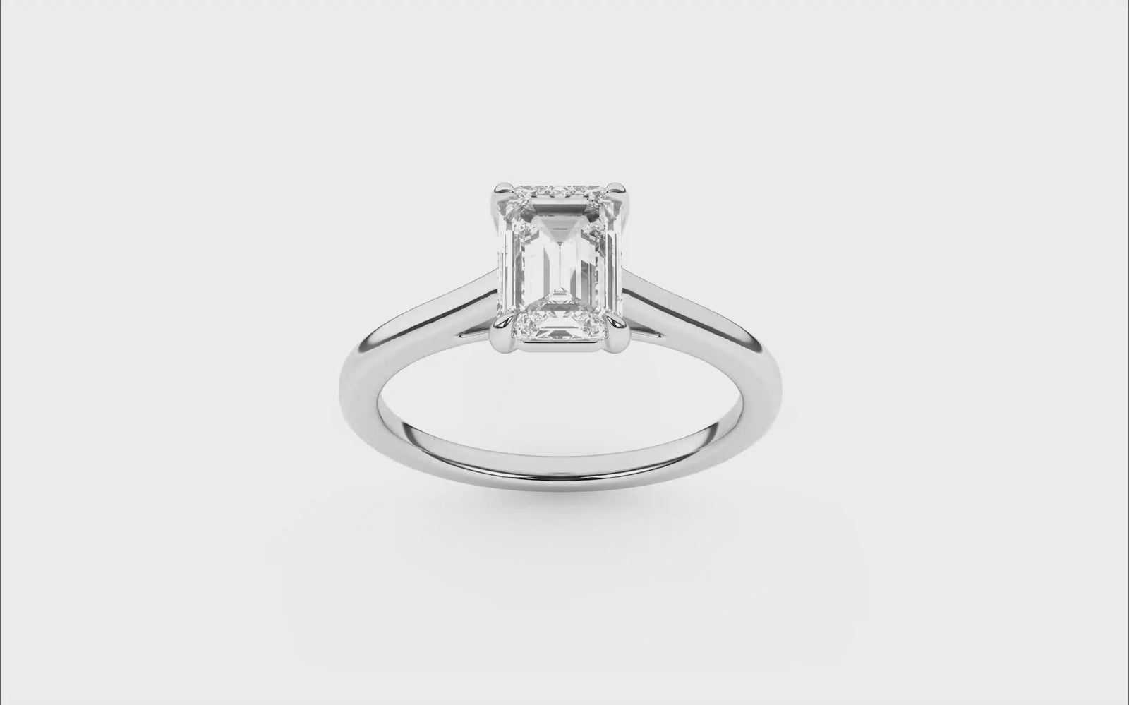 14K White Gold 1.00 Carat Emerald Cut Lab Grown Diamond Solitaire Engagement Ring