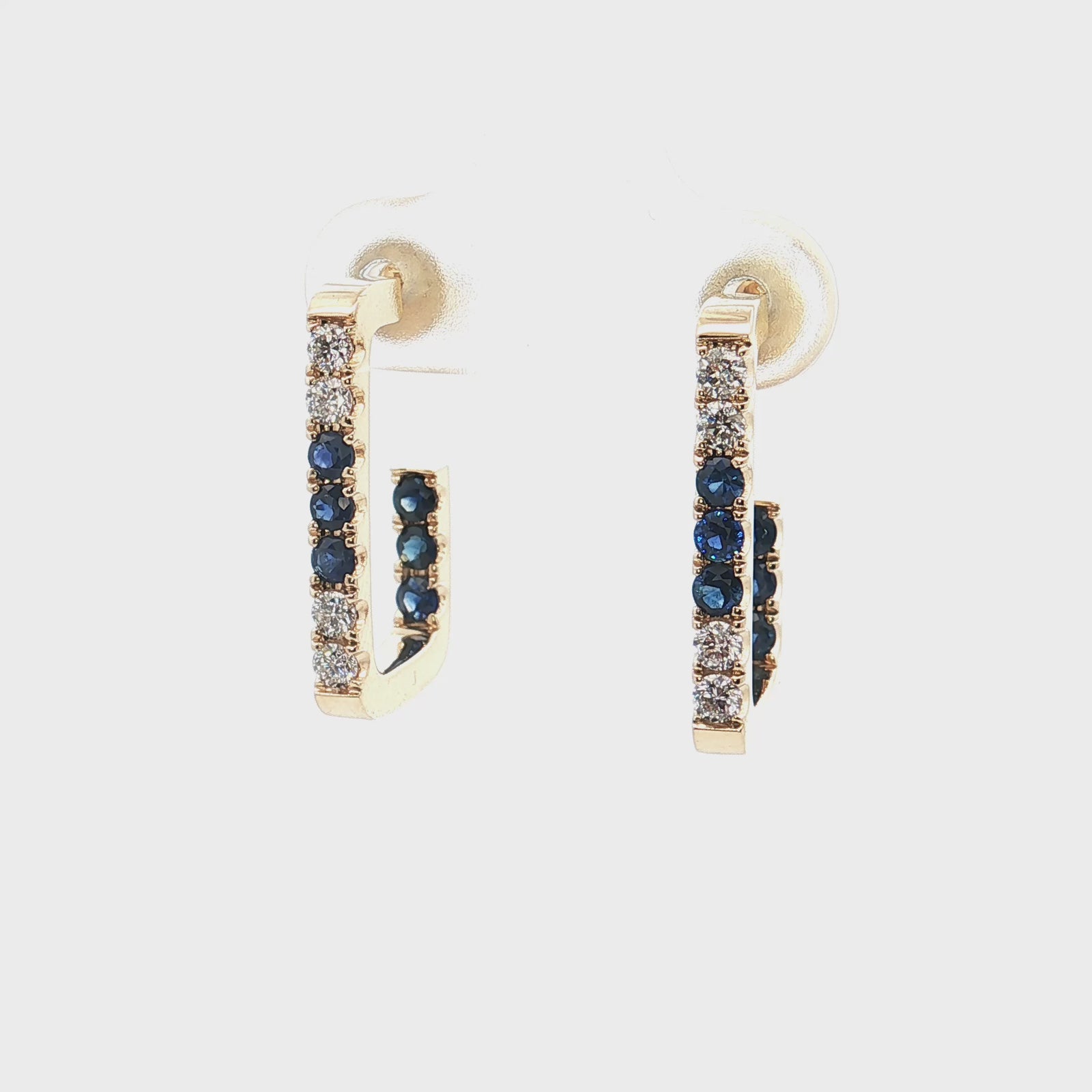 14K Yellow Gold 0.63cttw. Sapphire & 0.31cttw. Diamond Inside Out J Hoop Earrings