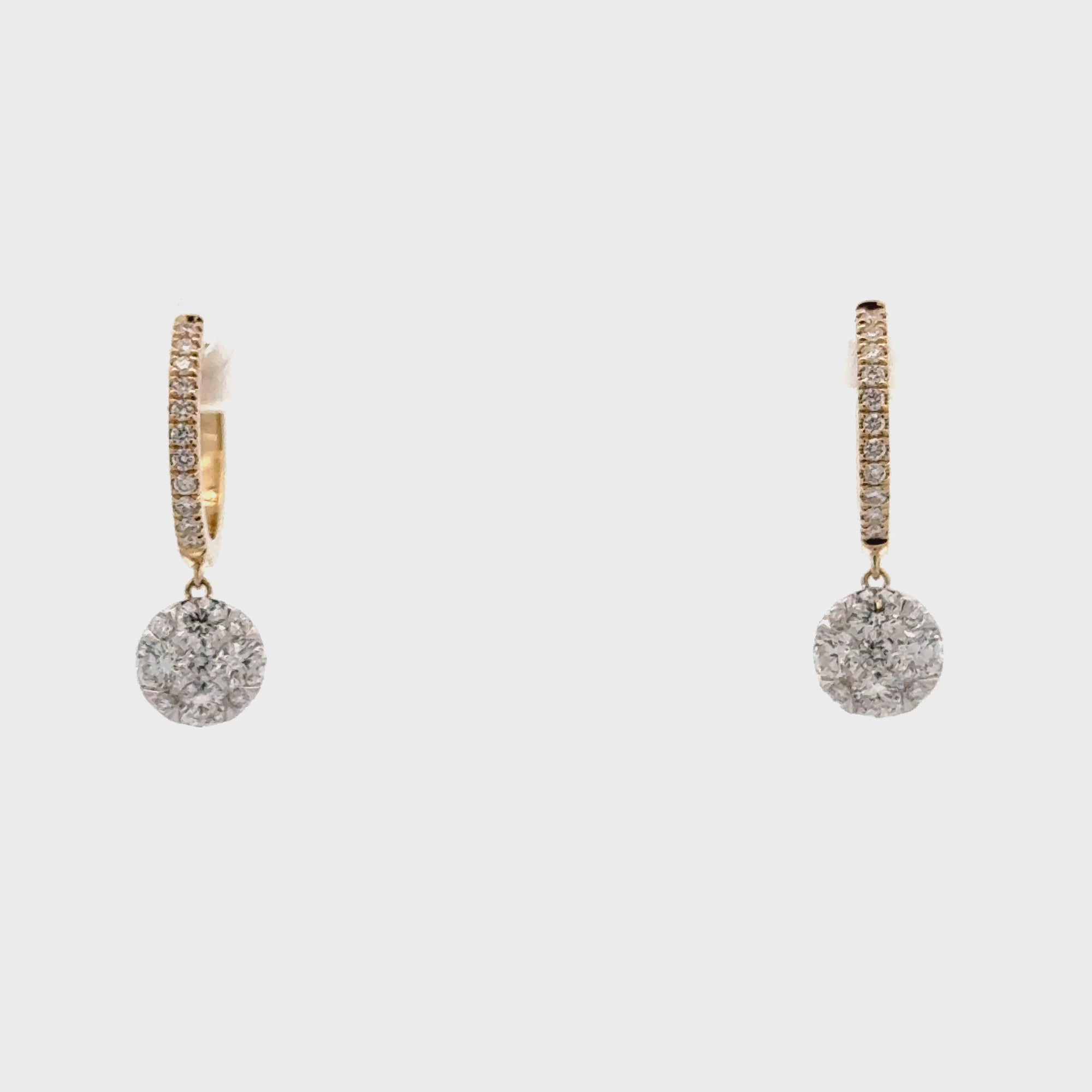 A. Jaffe 14K Yellow Gold 0.93cttw. Diamond Drop Cluster Small Hoop Earrings