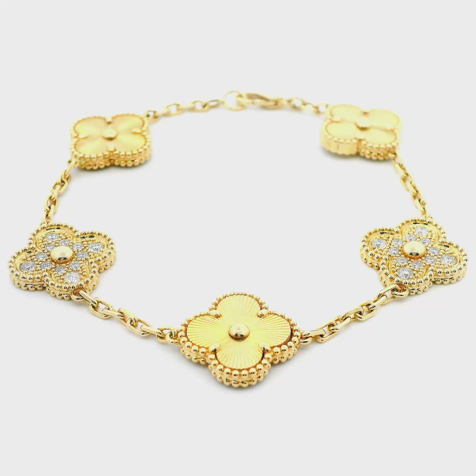 14K Yellow Gold 0.71cttw. Diamond 5 Motif Clover Bracelet