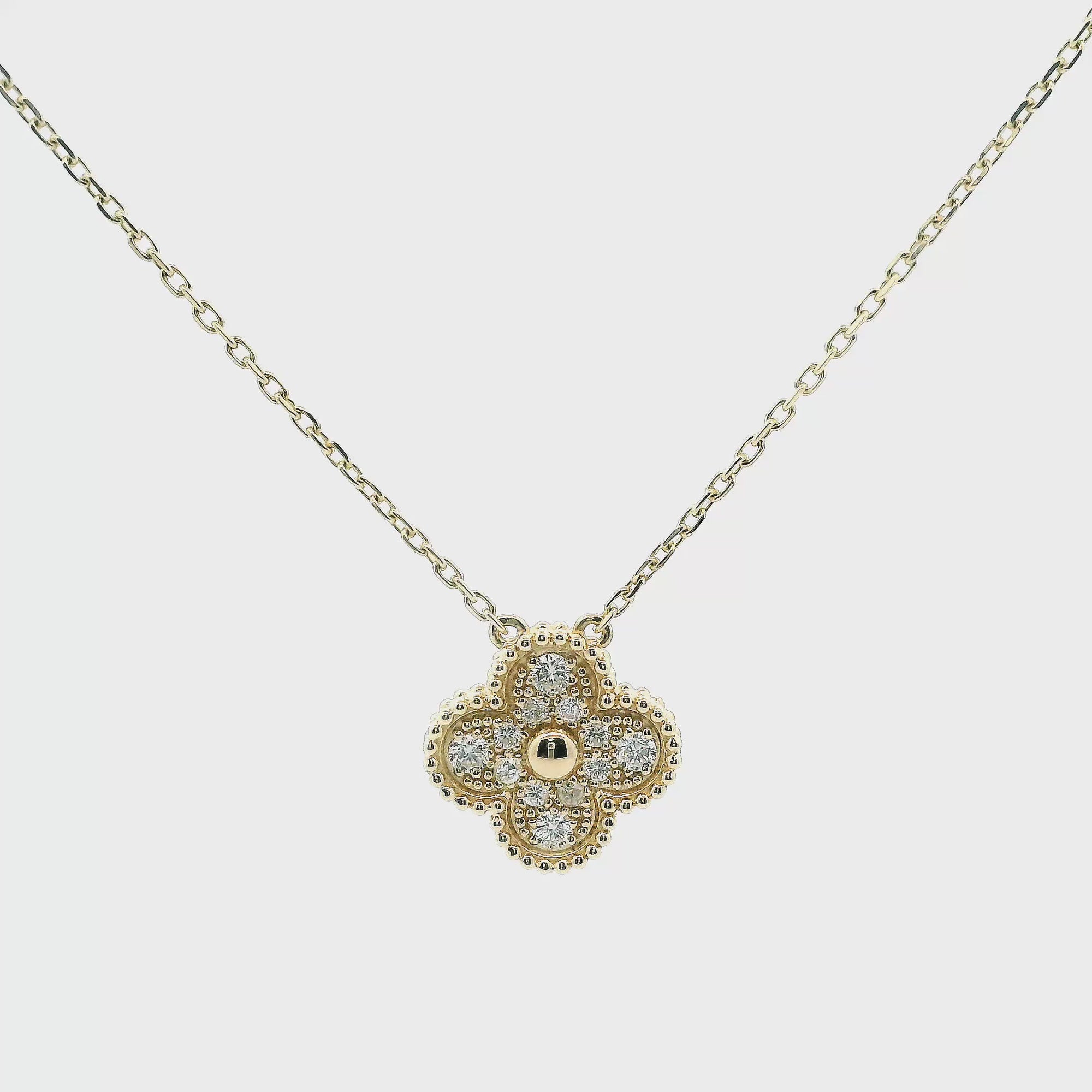 14K Yellow Gold 0.37cttw. Diamond Single Motif Clover Necklace