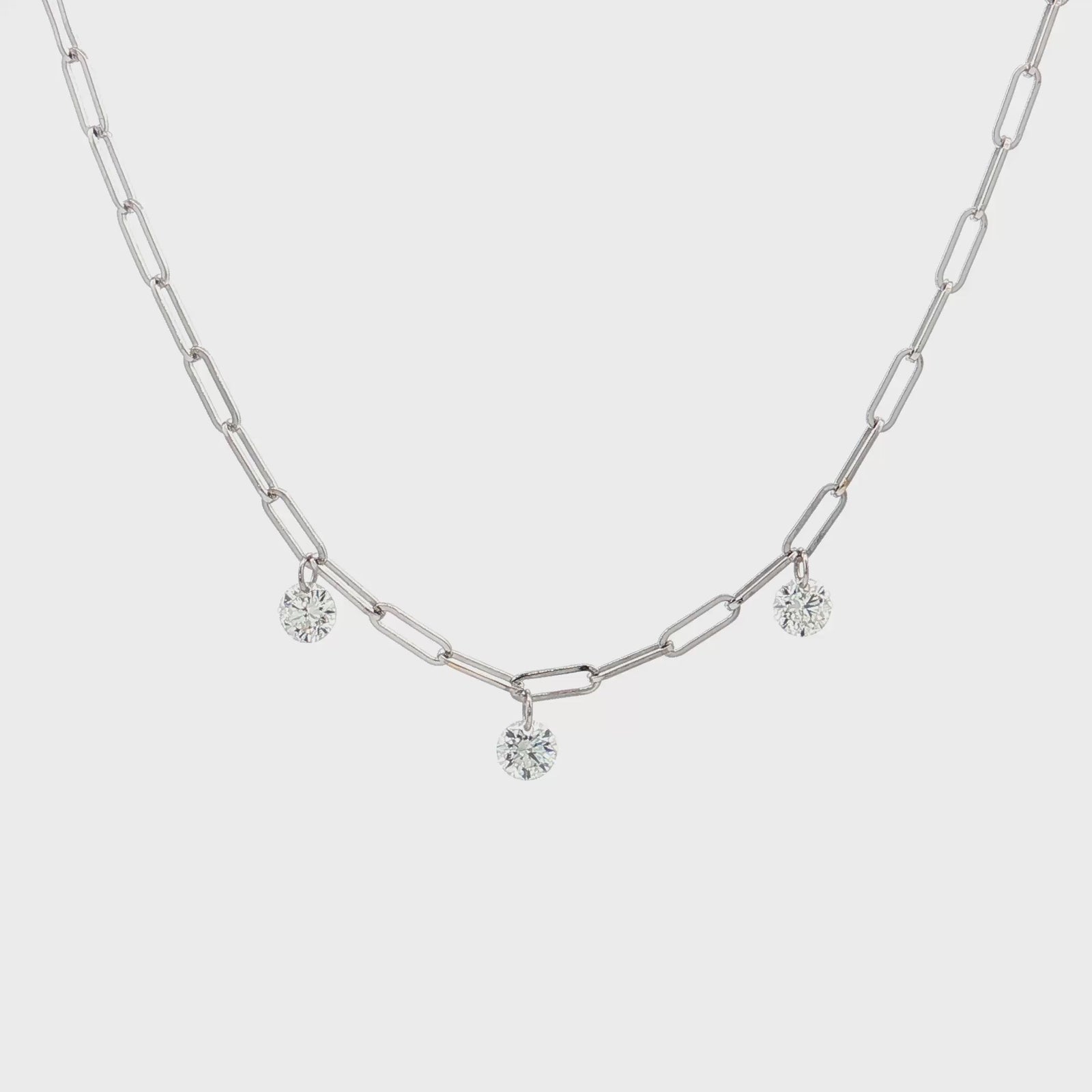 14K White Gold 0.30ct. 3 Stone Dashing Diamond Link Necklace