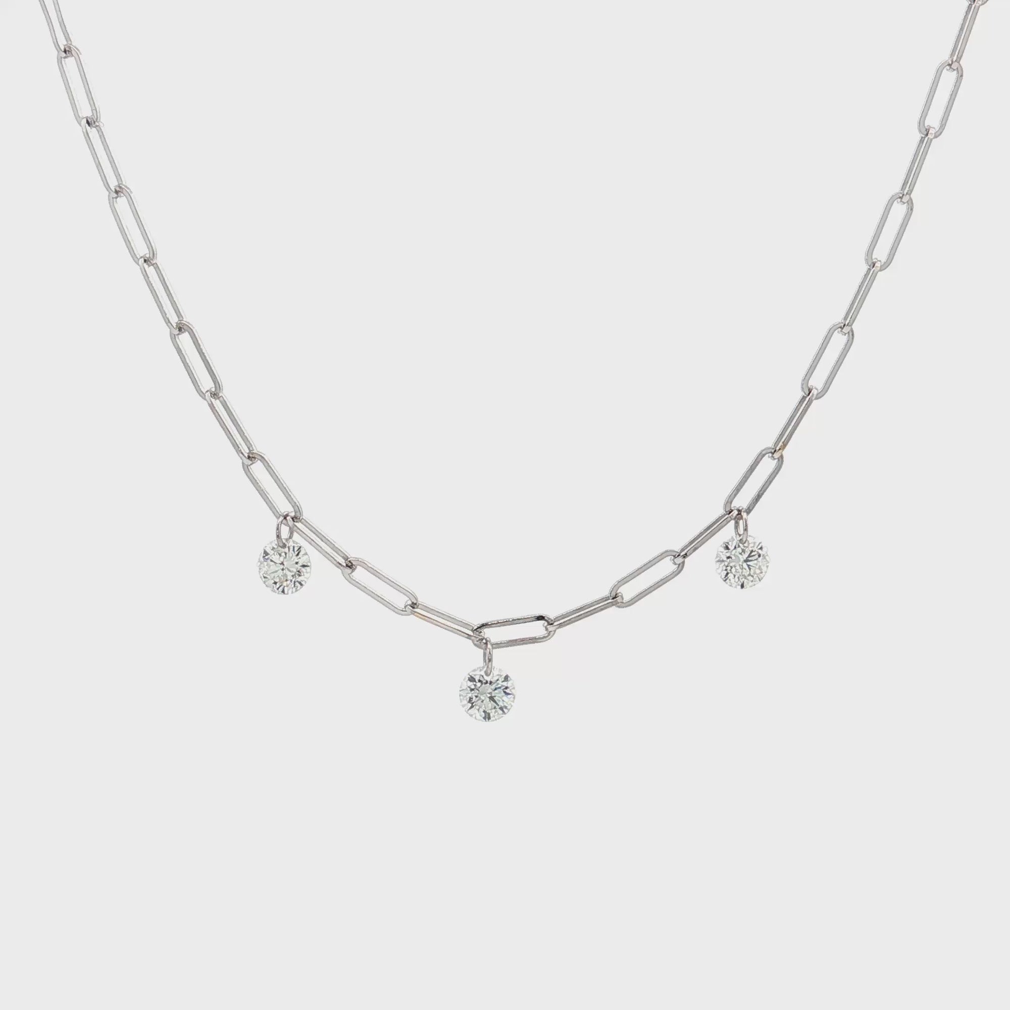14K White Gold 0.30ct. 3 Stone Dashing Diamond Link Necklace