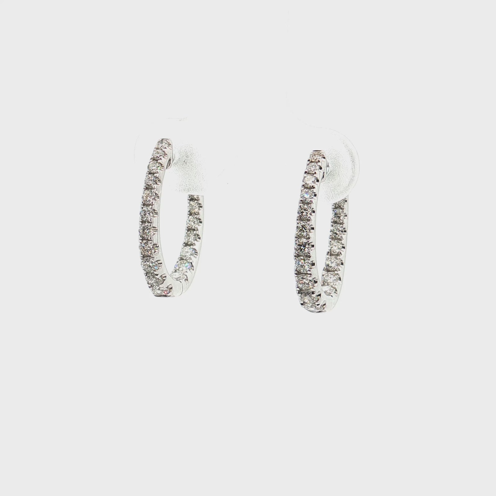 14K White Gold 0.76cttw. Diamond Inside Out Tapered Hoop Earrings