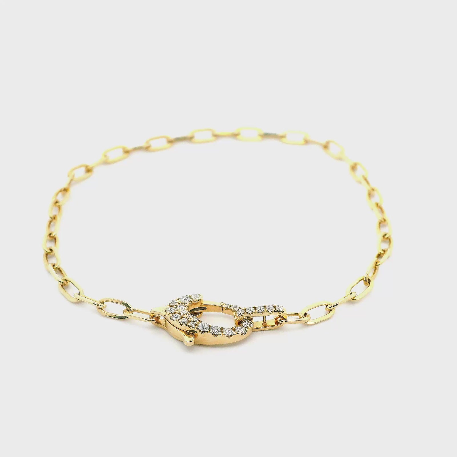 14K Yellow Gold 0.25cttw. Diamond Lobster Clasp Designer Oval Link Bracelet