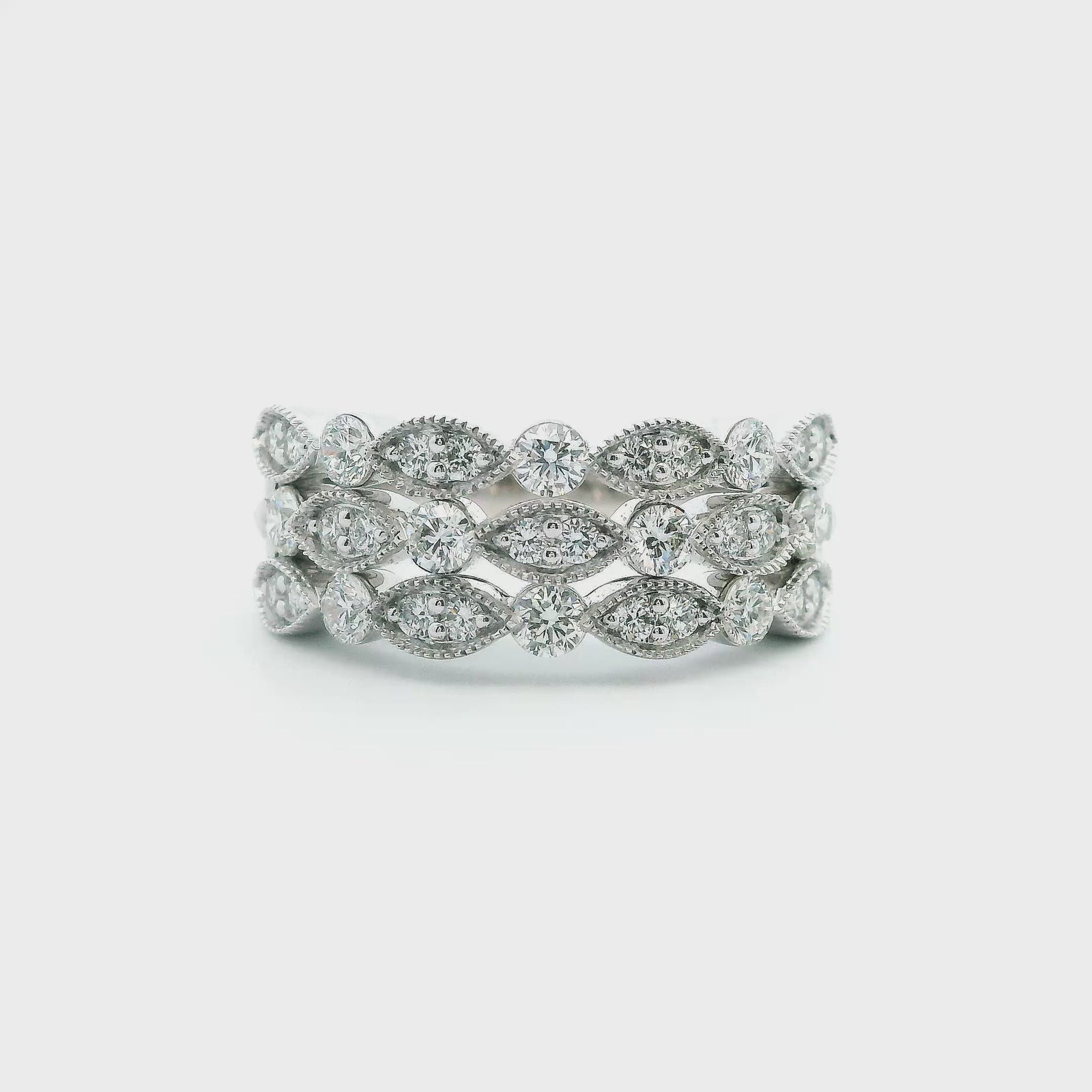 14K White Gold 0.87cttw. Diamond Multi Band Stackable Fashion Ring