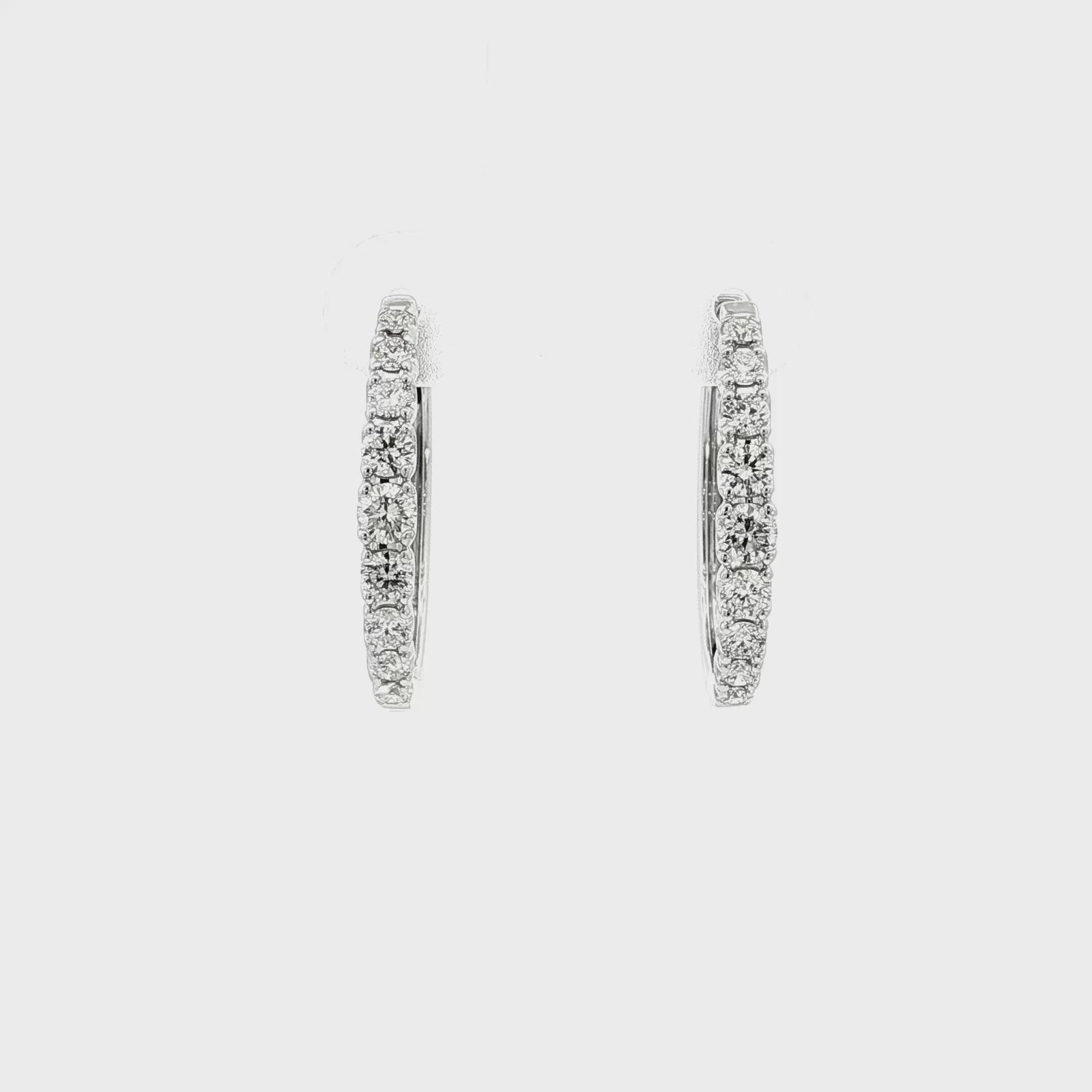 14K White Gold 0.85cttw. Diamond Graduated Hoop Earrings