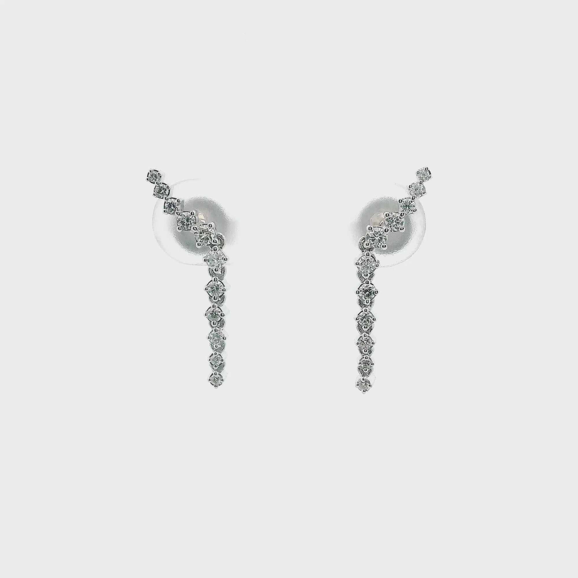 14K White Gold 0.23cttw. Diamond Curved Dangle Earrings