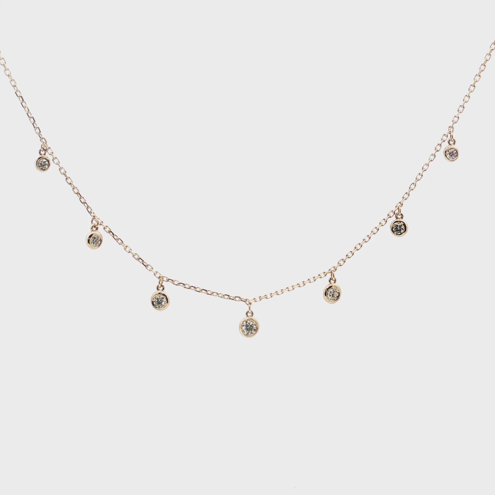 14K Yellow Gold 0.44cttw. Diamond Drop Station Necklace