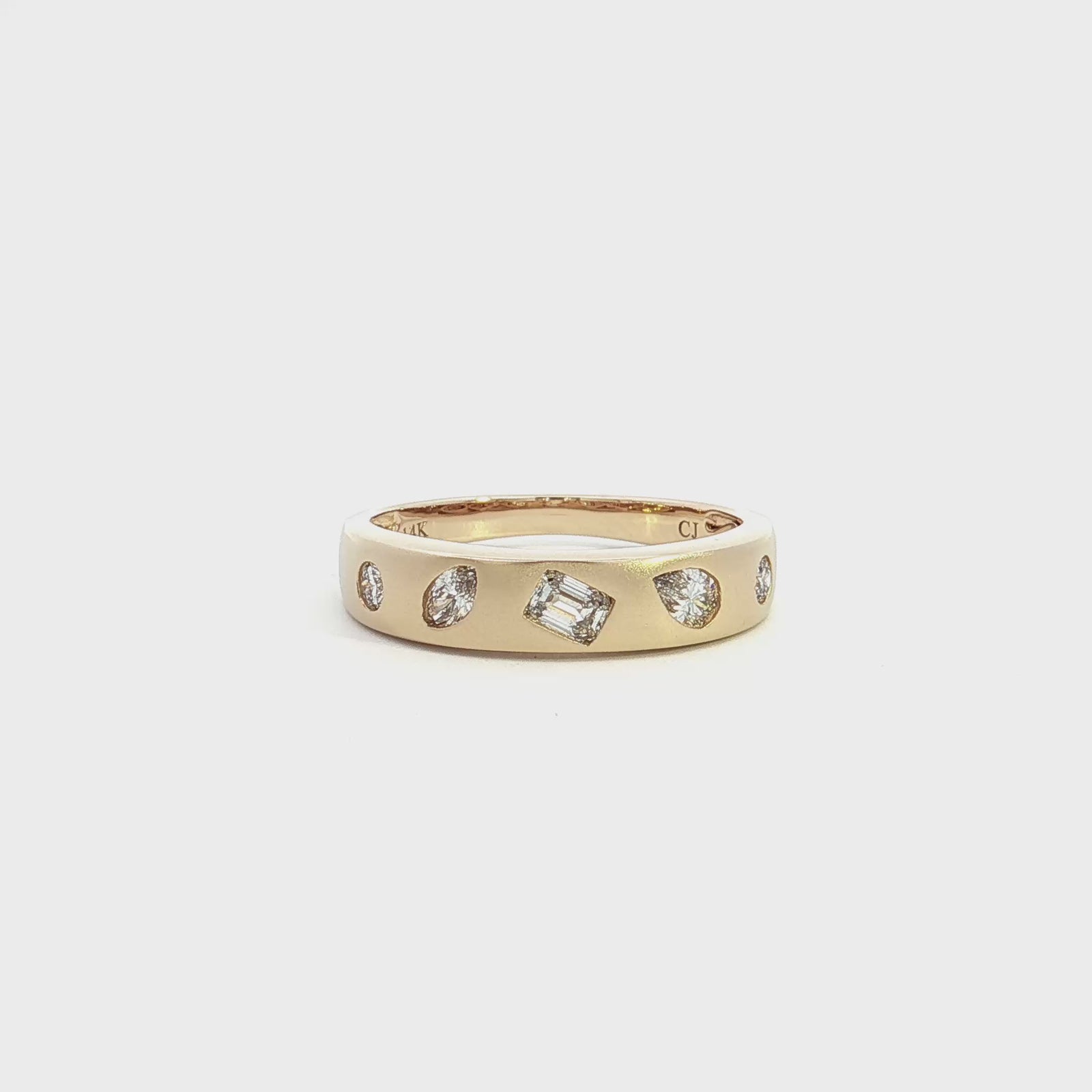 14K Yellow Gold 0.43cttw. Multi Shaped Diamond Mosaic Brushed Finish Fashion Ring