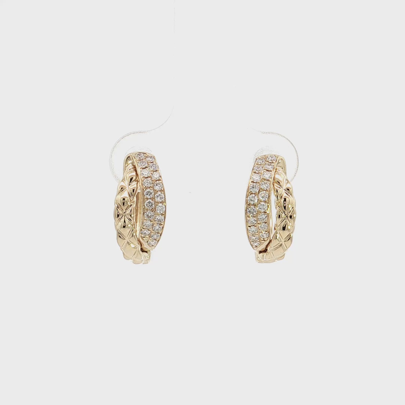 A. Jaffe 14K Yellow Gold 0.29cttw. Diamond & Quilted Huggie Hoop Earrings