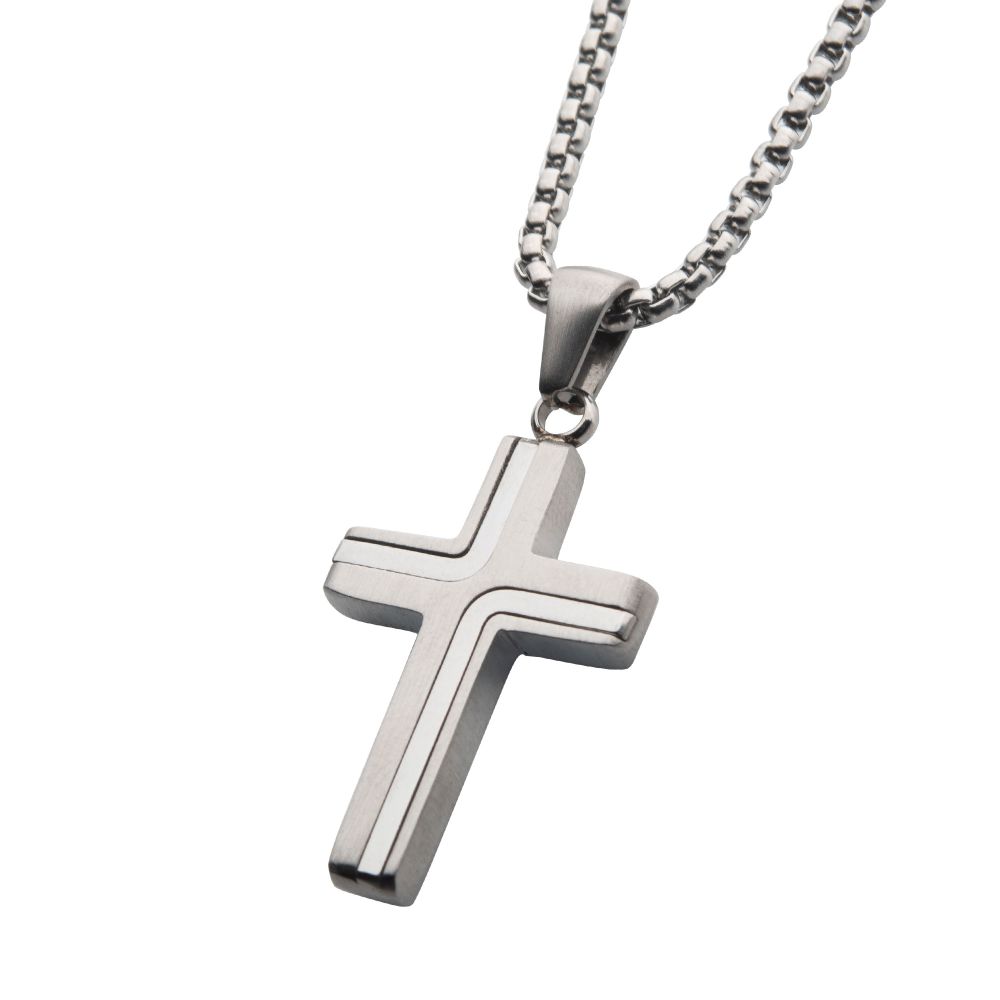Stainless Steel Cross Drop Pendant With Round Box Chain SSP15465NK