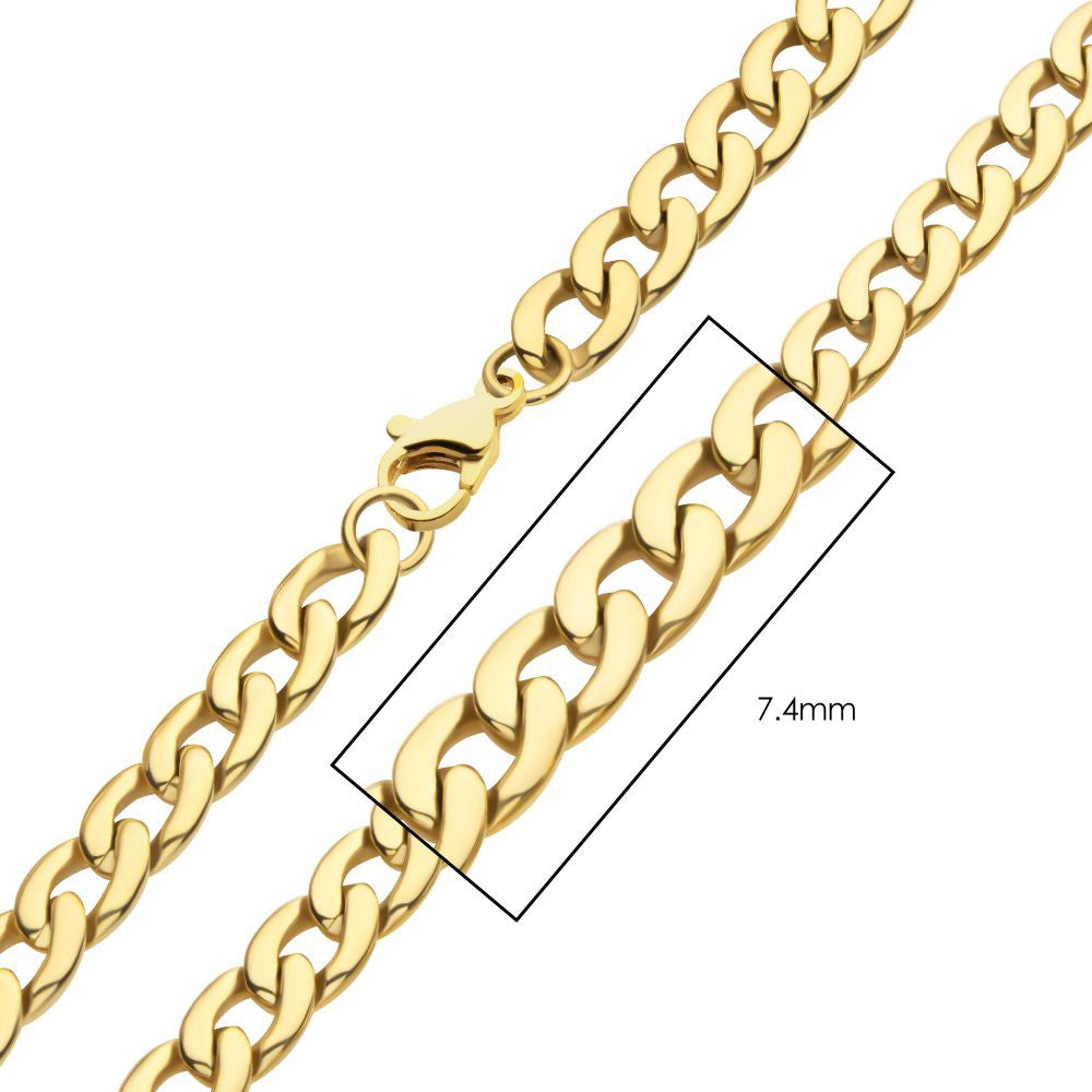 7.4mm 18K Gold Plated Titanium Curb Chain 22&quot; TIGNKCHN1674-22