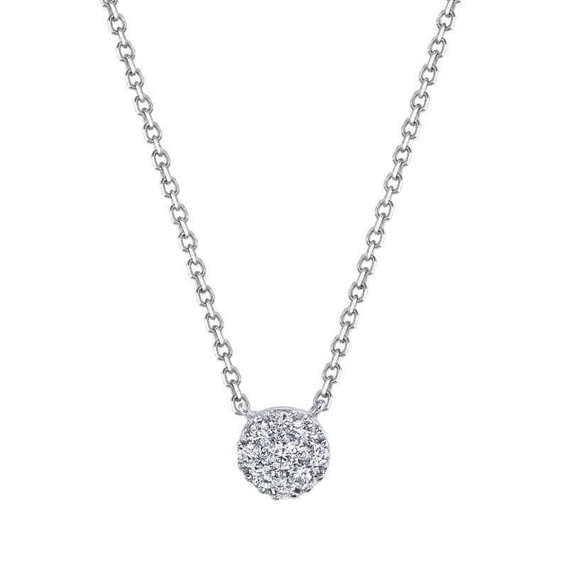 14K White Gold 0.12ct. Diamond Cluster Fashion Necklace