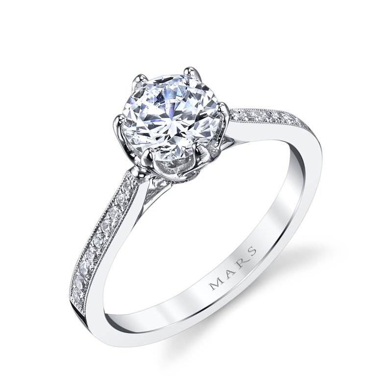 Mars Bridal Floral Petal Crown w/ Milgrain Detailing Diamond Engagement Ring 25283