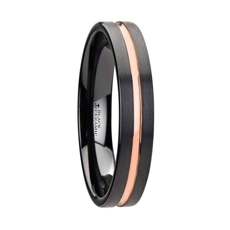 Thorsten Venice Black Ceramic Wedding Band w/ Rose Gold Groove (4-10mm) W2951-TCJC
