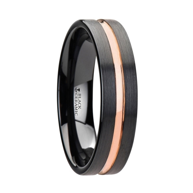 Thorsten Venice Black Ceramic Wedding Band w/ Rose Gold Groove (4-10mm) W2951-TCJC