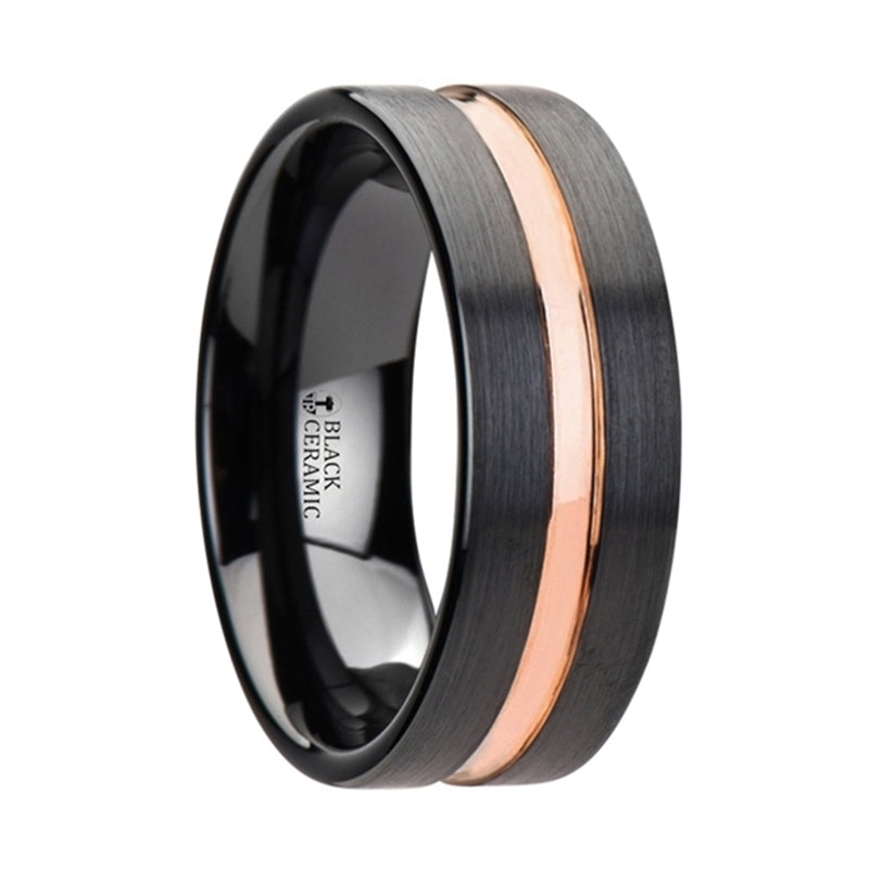 Thorsten Venice Black Ceramic Wedding Band w/ Rose Gold Groove (4-10mm) W2951-TCJC