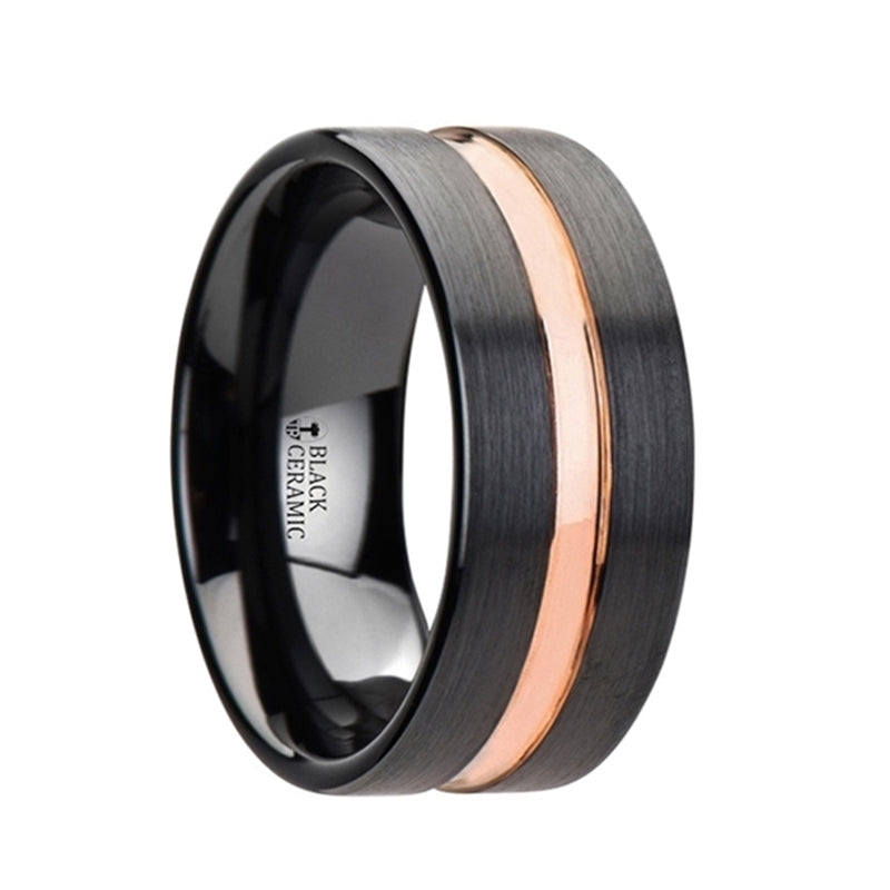 Thorsten Venice Black Ceramic Wedding Band w/ Rose Gold Groove (4-10mm) W2951-TCJC