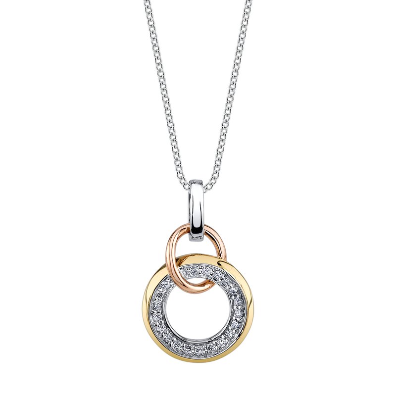 14K Tri-Tone Gold 0.14ct. Swirling Diamond Fashion Necklace