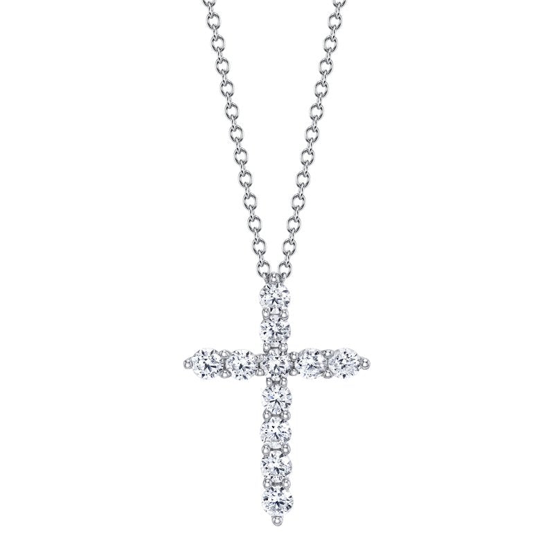 14K White Gold 0.50ct. Diamond Cross Necklace