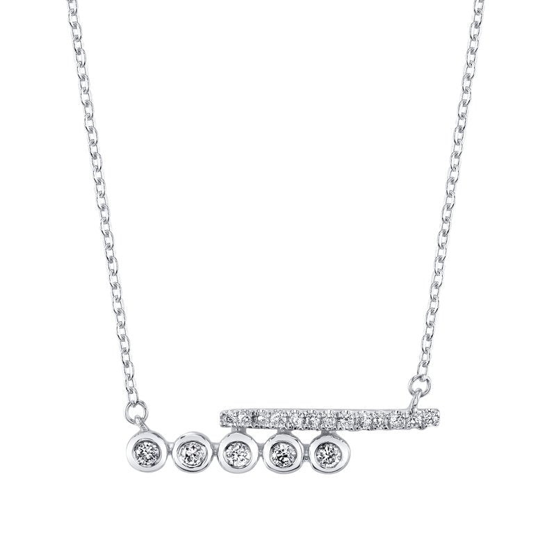 14K White Gold 0.10 Pave &amp; Bezel Diamond Fashion Necklace