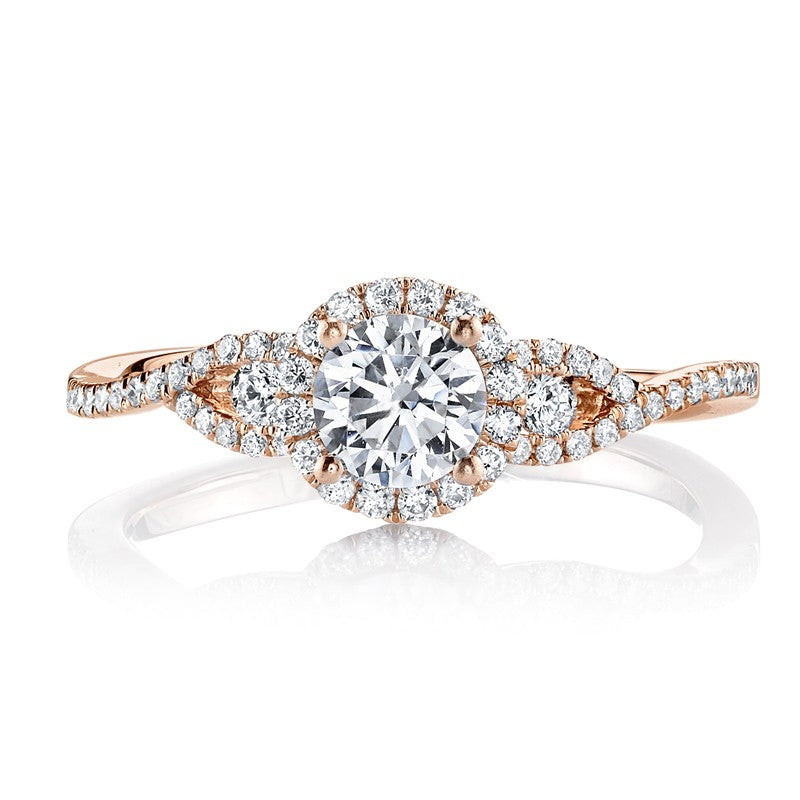 Mars Bridal Signature Round Halo Three Stone Infinity Shank Diamond Engagement Ring 25386