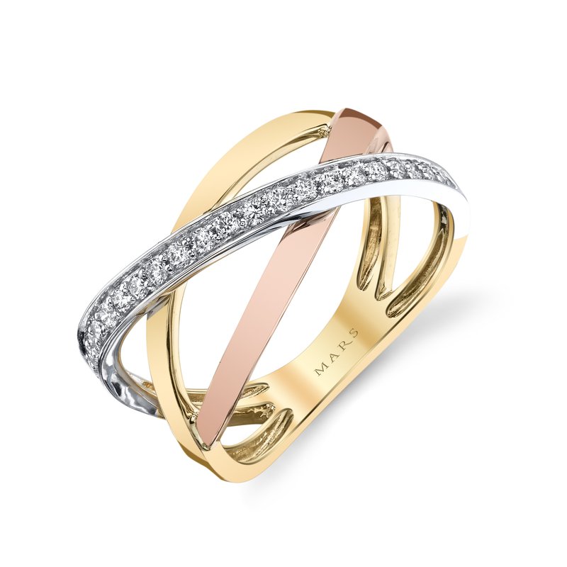 14K Tri-Tone Gold 0.24ct. Diamond Multi Band Crossover Fashion Ring