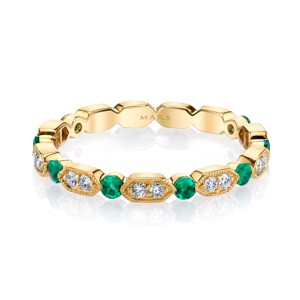 14K Yellow Gold 0.15ct. Diamond &amp; 0.25ct. Emerald Stackable Fashion Ring