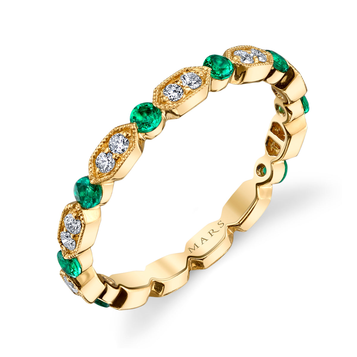 14K Yellow Gold 0.15ct. Diamond &amp; 0.25ct. Emerald Stackable Fashion Ring