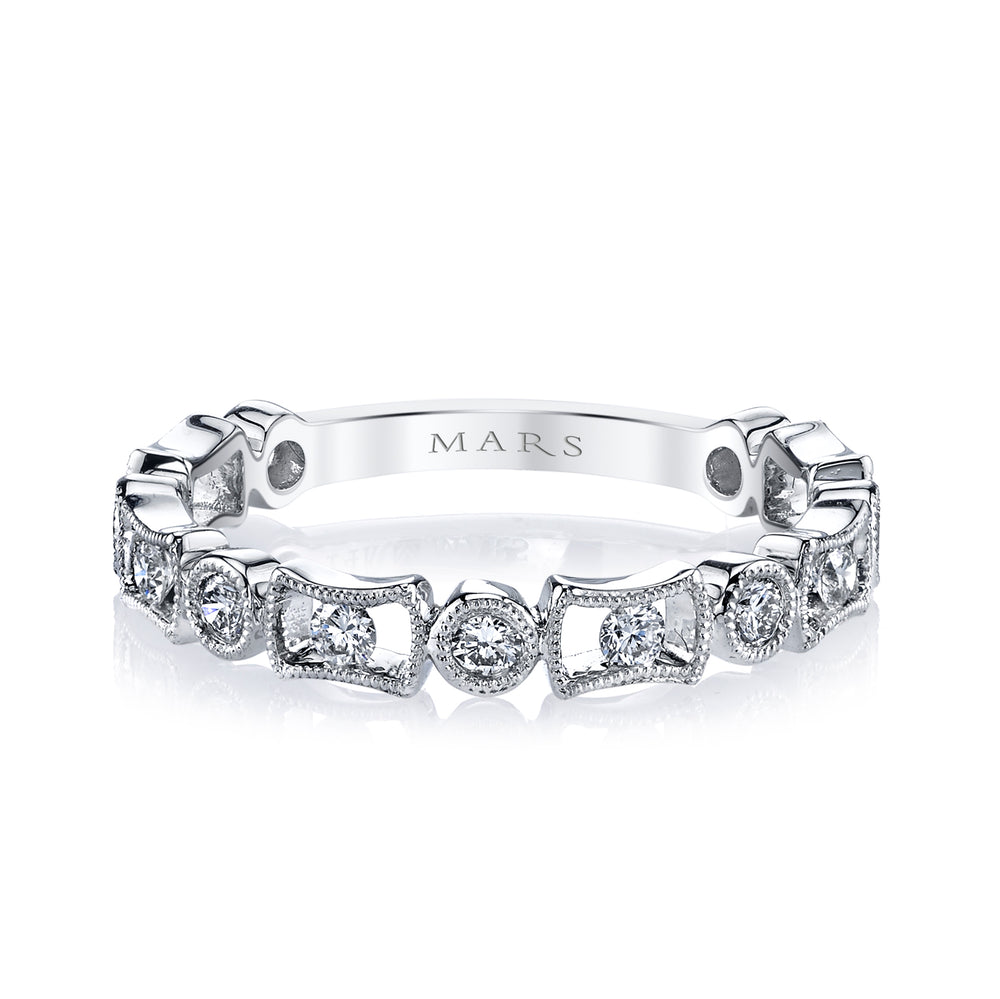 14K White Gold 0.41ct. Bezel Set Diamond Milgrain Detailing Stackable Fashion Ring