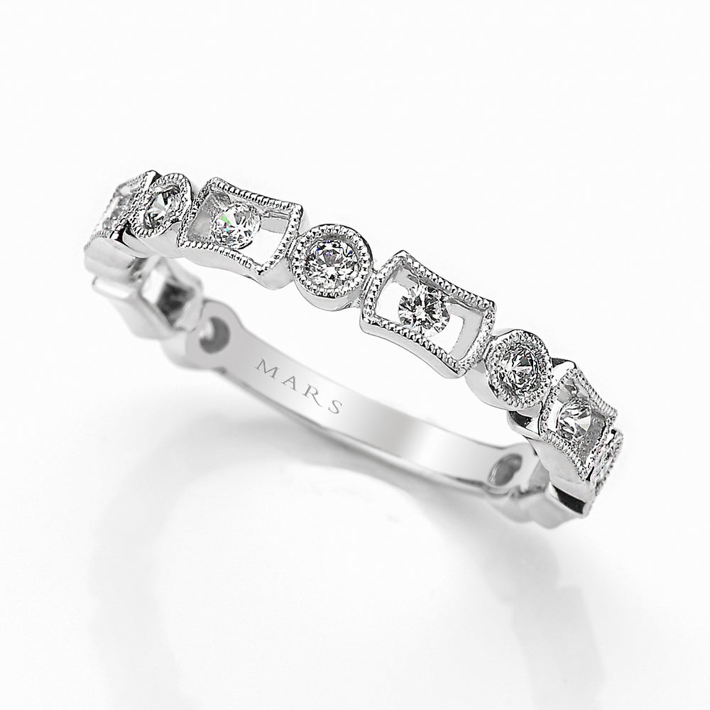14K White Gold 0.41ct. Bezel Set Diamond Milgrain Detailing Stackable Fashion Ring