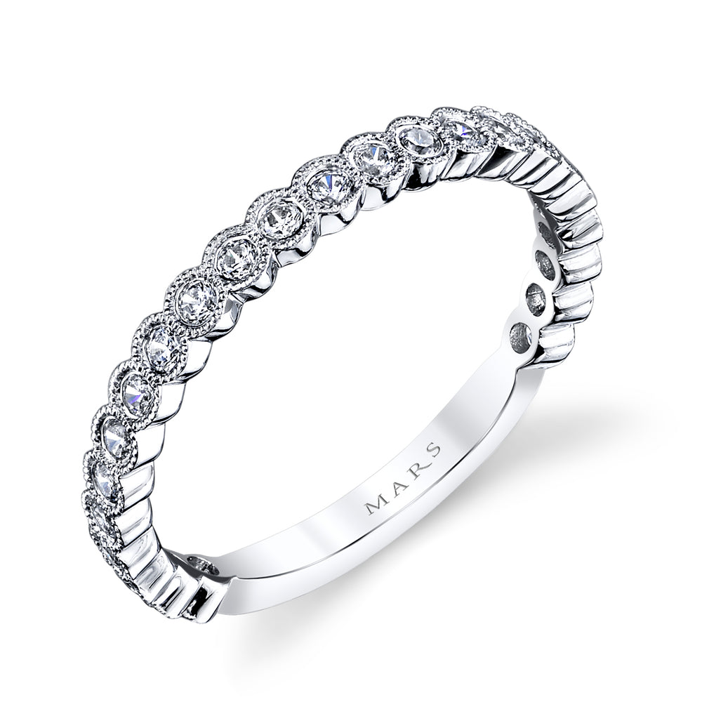 14K White Gold 0.34ct. Bezel Set Diamond Milgrain Detailing Stackable Fashion Ring